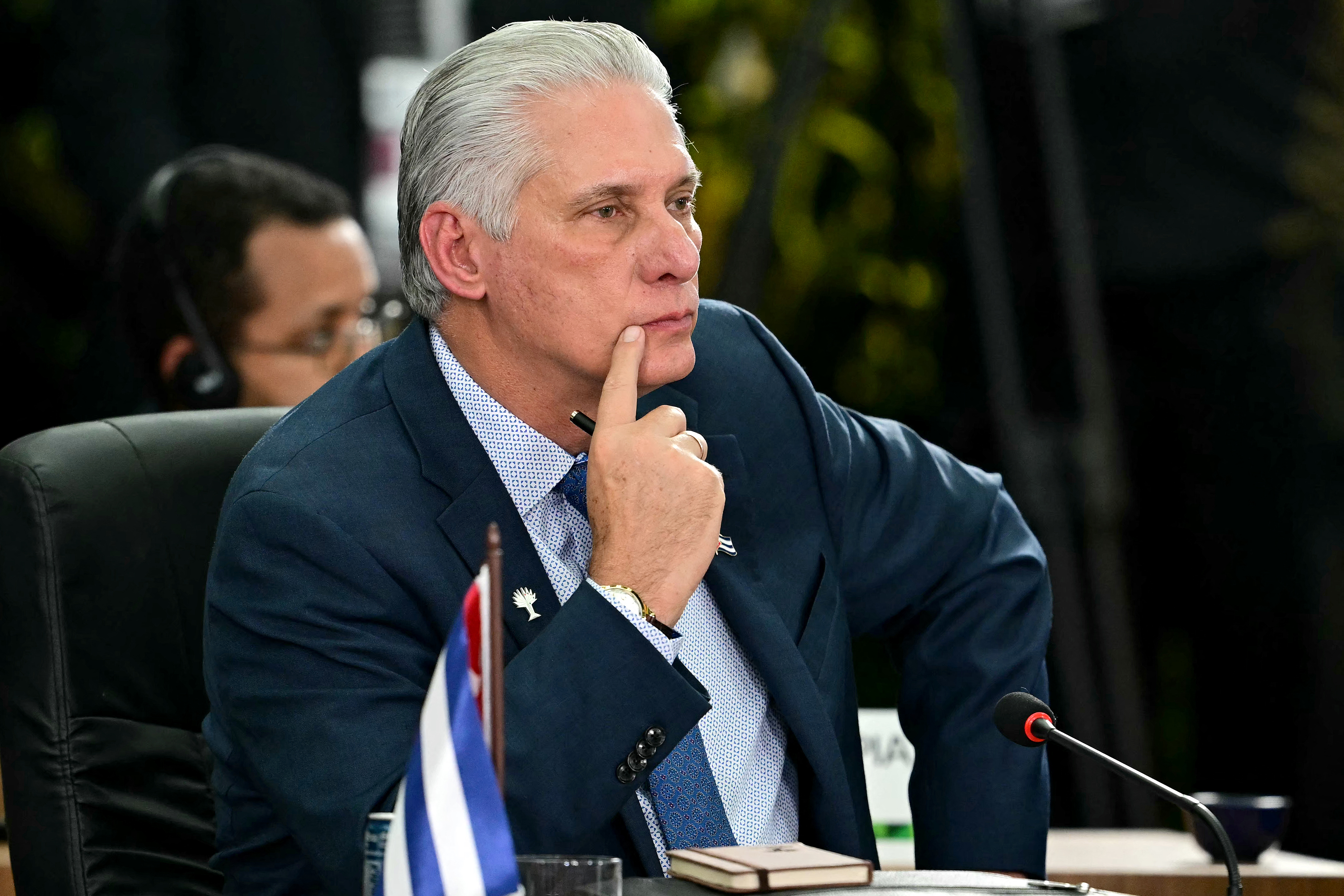 (FILES) Cuba's President Miguel Diaz-Canel gestures during the BRICS summit second plenary session in Rio de Janeiro