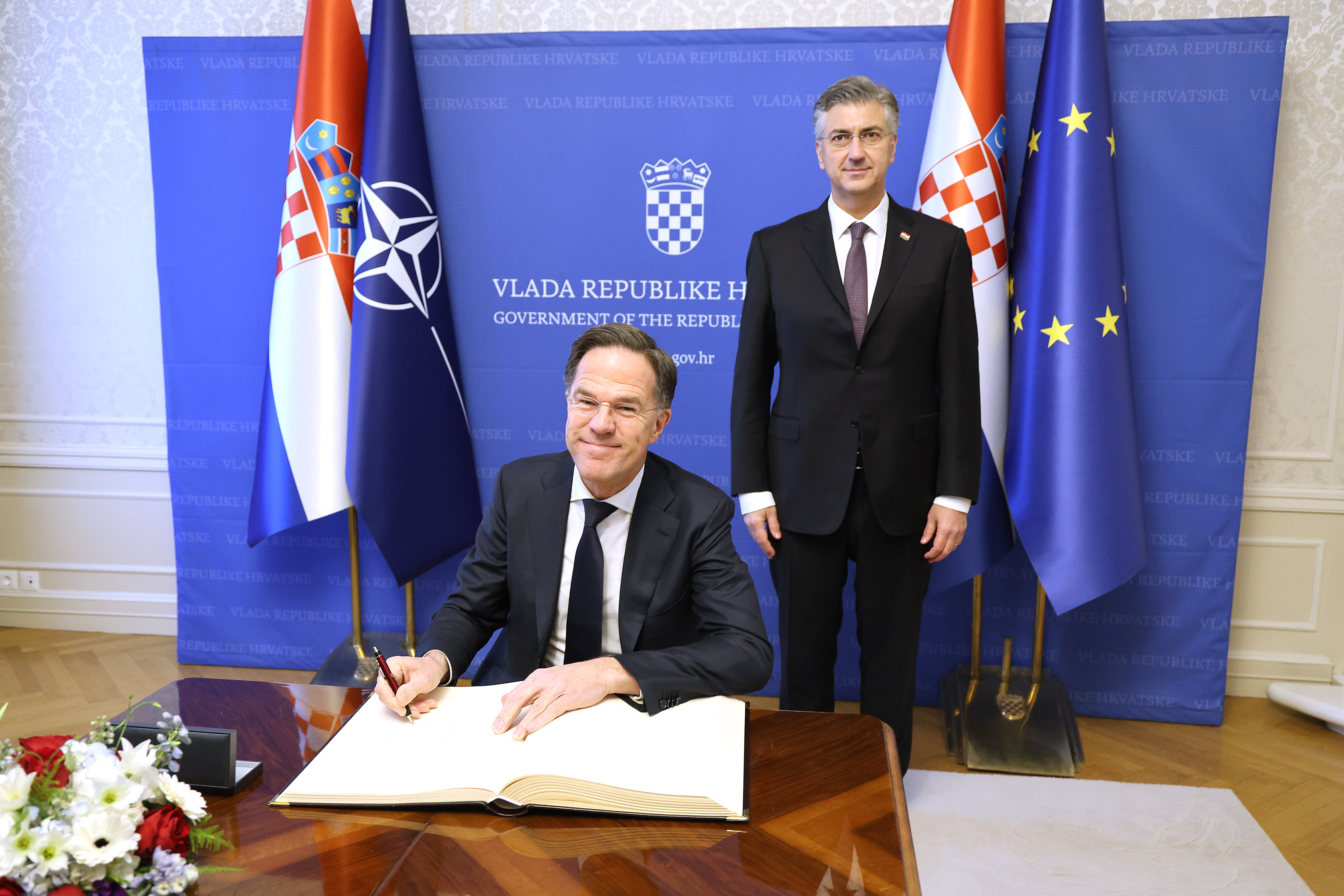 12.01.2026., Zagreb - Predsjednik Vlade Andrej Plenkovic sastao se u Banskim dvorima s glavnim tajnikom Organizacije Sjevernoatlantskog ugovora (NATO) Markom Rutteom, koji boravi u radnom posjetu Hrvatskoj. Photo: Patrik Macek/PIXSELL