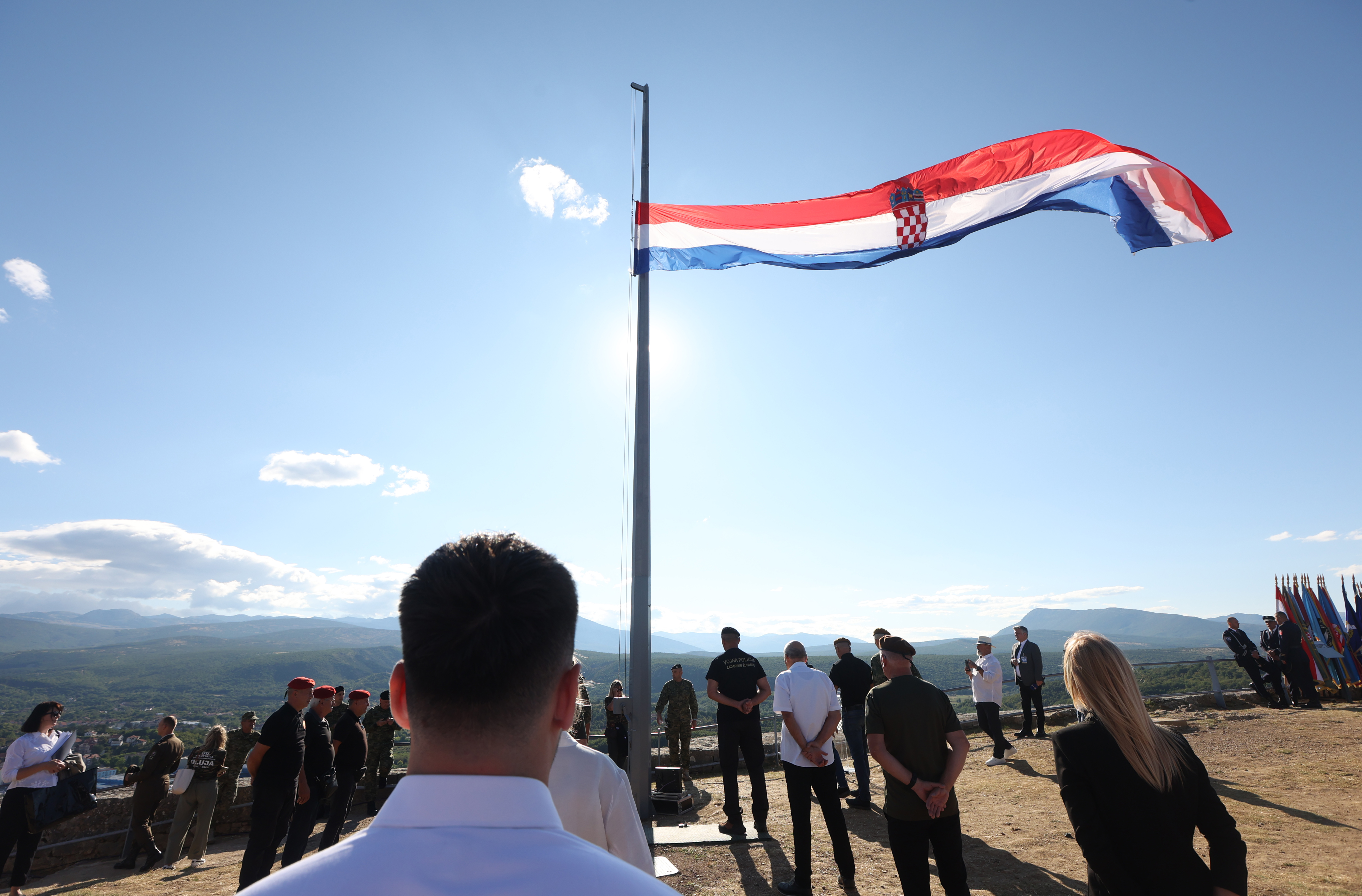 05.08.2025.,Knin - Proslava obiljezavanja Dana pobjede i domovinske zahvalnosti, Dana hrvatskih branitelja i 30. obljetnice vojno redarstvene operacije Oluja. Podizanje zastave na kninskoj tvrdjavi.  Photo: Dusko Jaramaz/PIXSELL