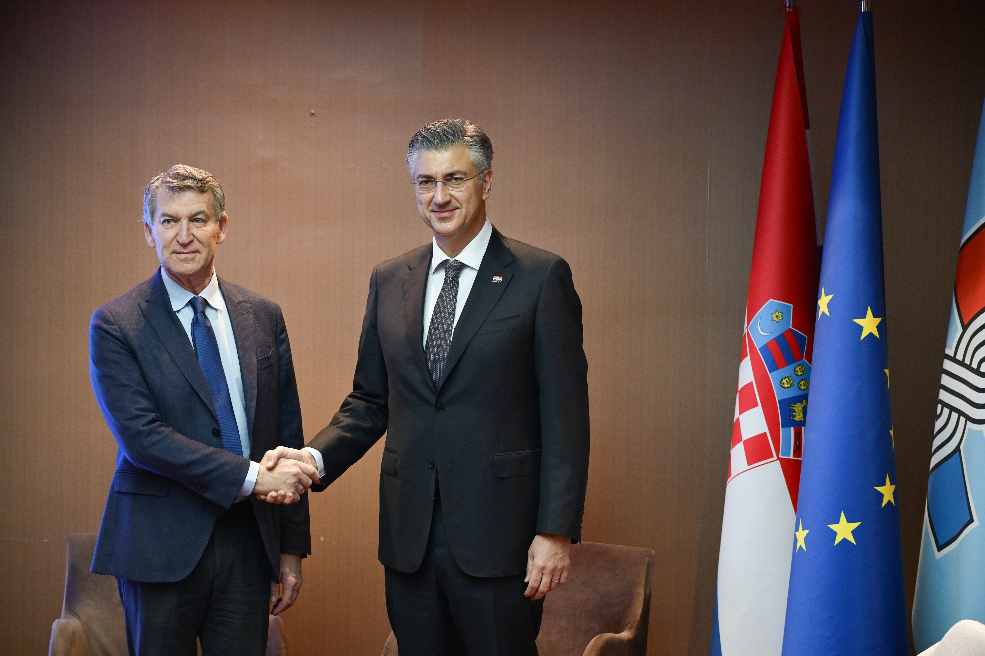 31.01.2026., Zagreb - Predsjednik HDZ-a i Vlade RH Andrej Plenkovic i predsjednik spanjolske parlamentarne stranke Partido Popular, Albert Nunez Feijoo odrzali su bilateralni sastanak u hotelu Westin. Photo: Igor Soban/PIXSELL