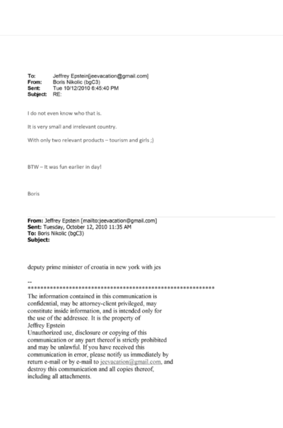 spominjanje hrvatskog političara u epsteinovim dosjeima