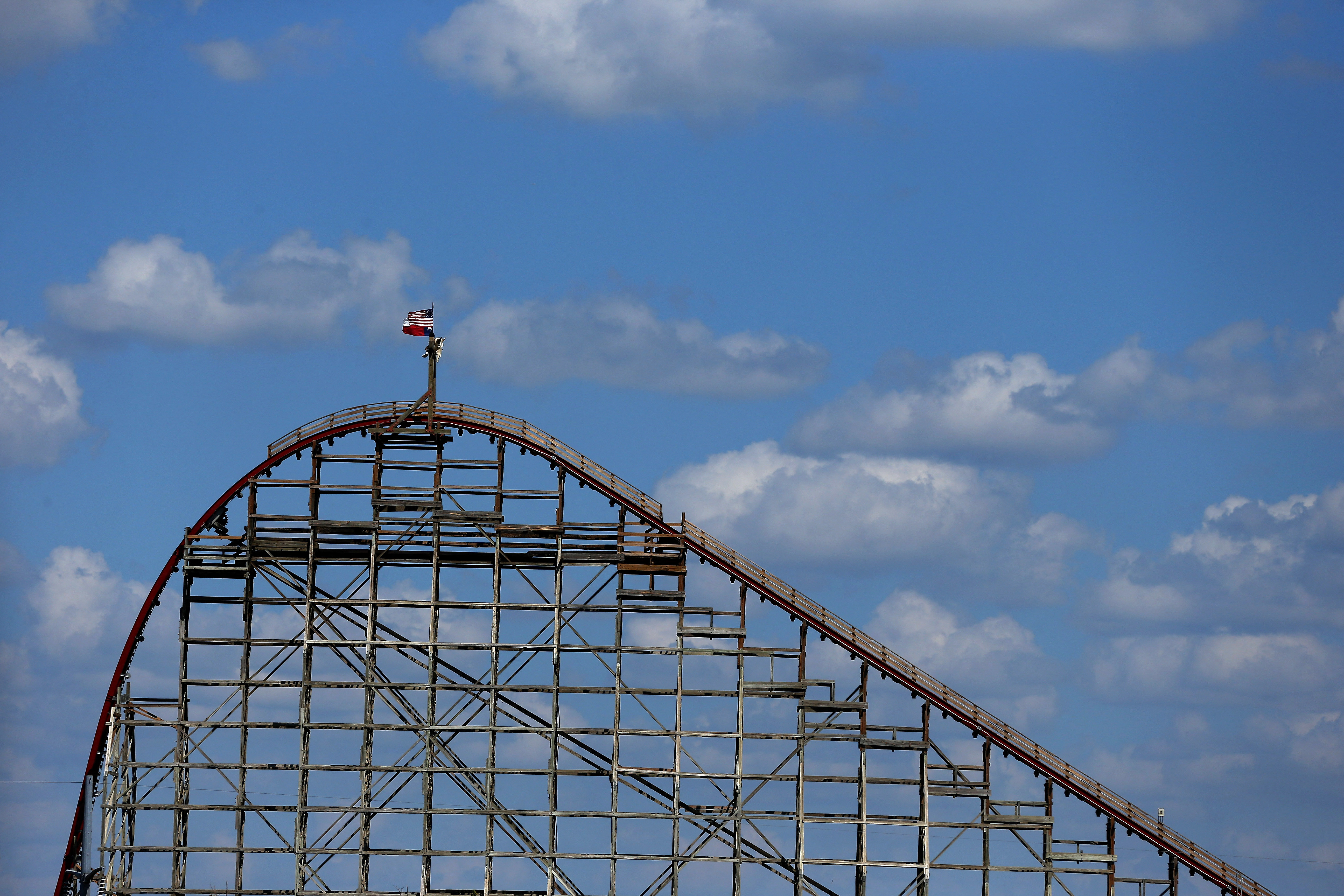 ARLINGTON, TX - JULY 22: A view of The Texas Giant roller coaster at Six Flags Over Texas on July 22, 2013 in Arlington, Texas.