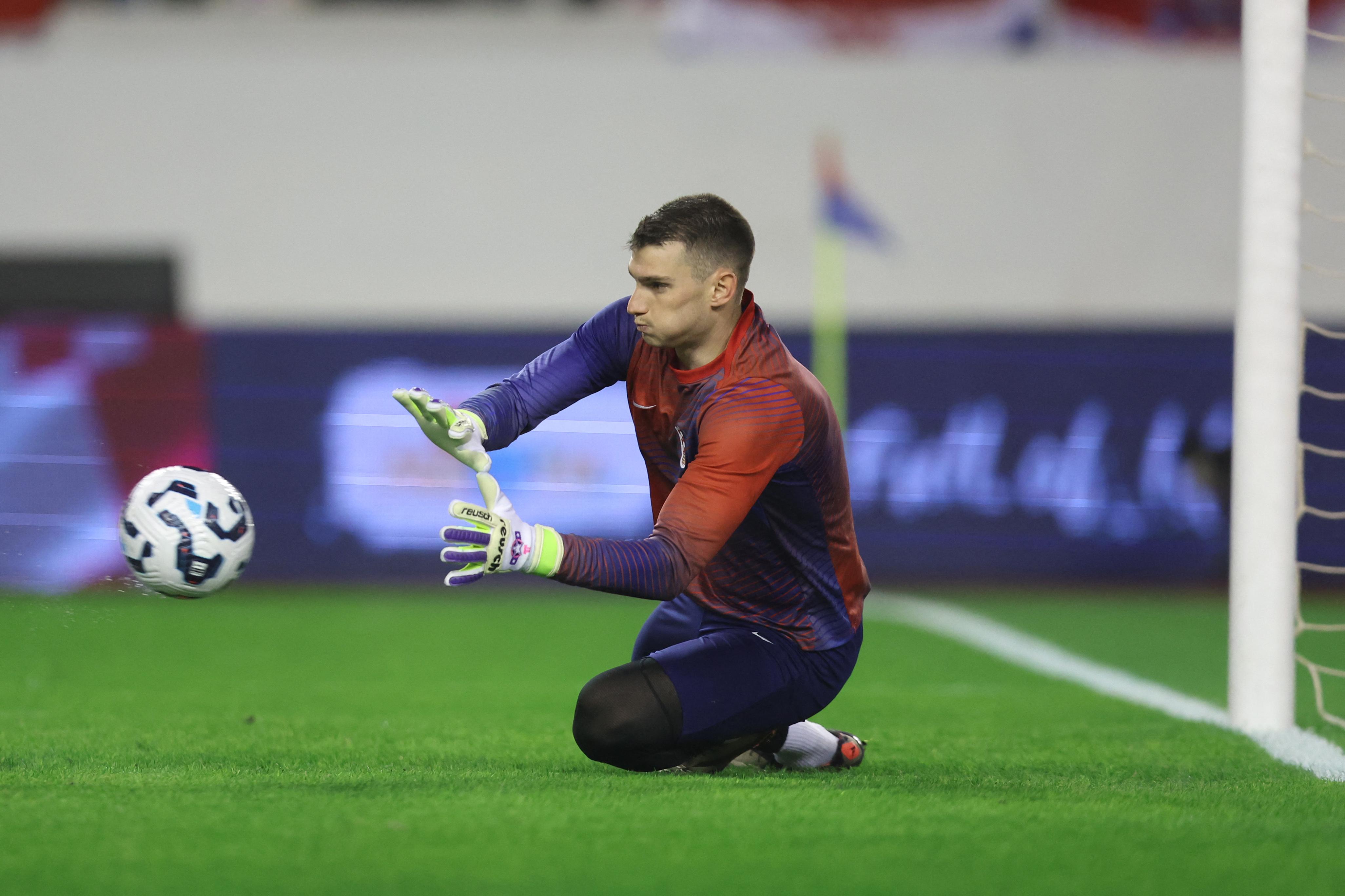 Croatia's goalkeeper #01 Dominik Livakovic at the Poljud Stadium in Split, on November 18, 2024. (Photo by Damir SENCAR / AFP)
