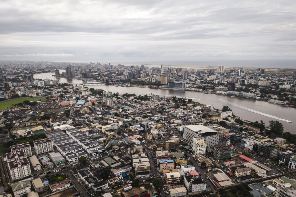 This aerial view shows Ikoyi and Victoria Island in Lagos on August 13, 2025.