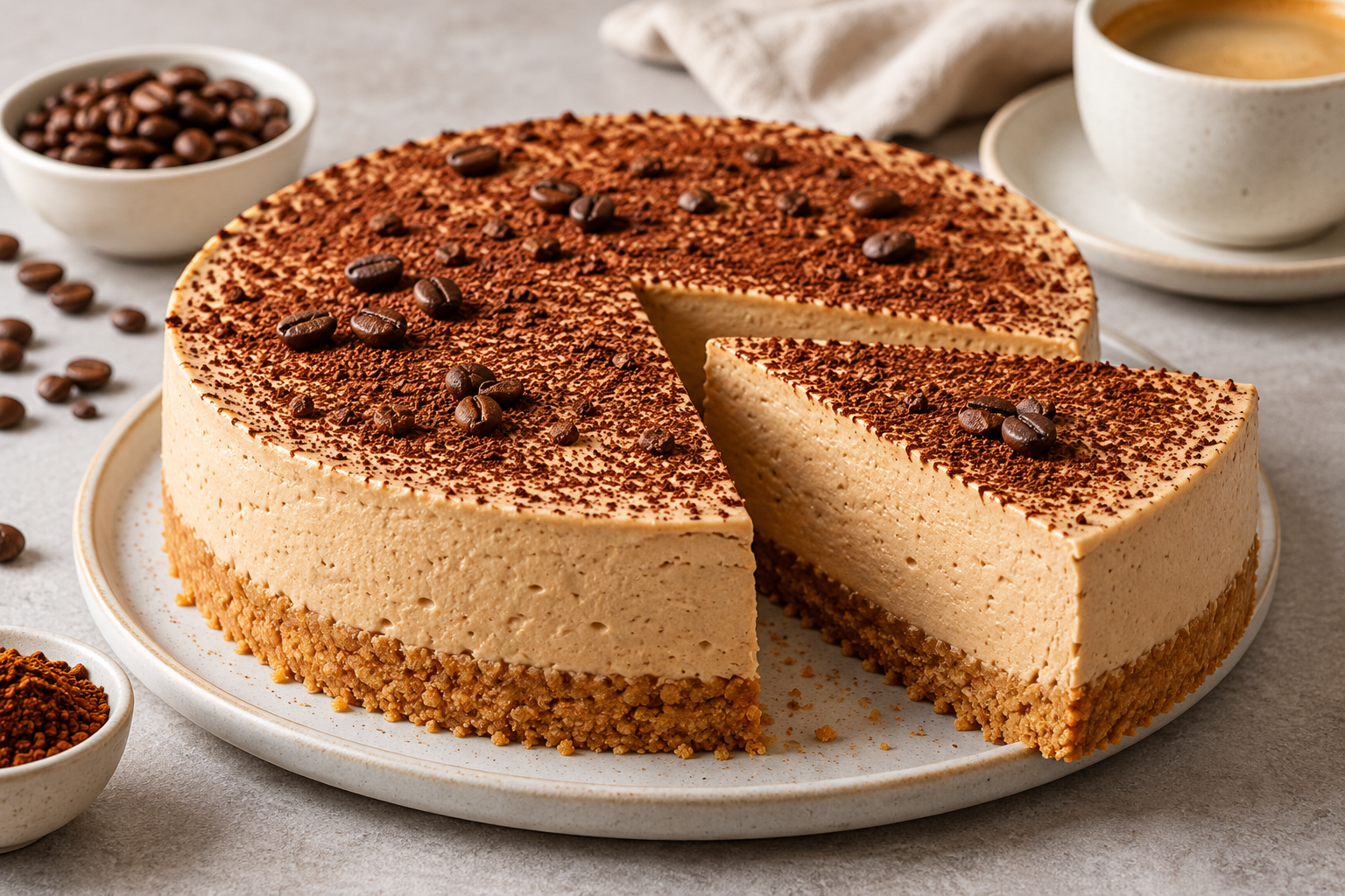 Coffee Mousse Cake with Cocoa and Beans