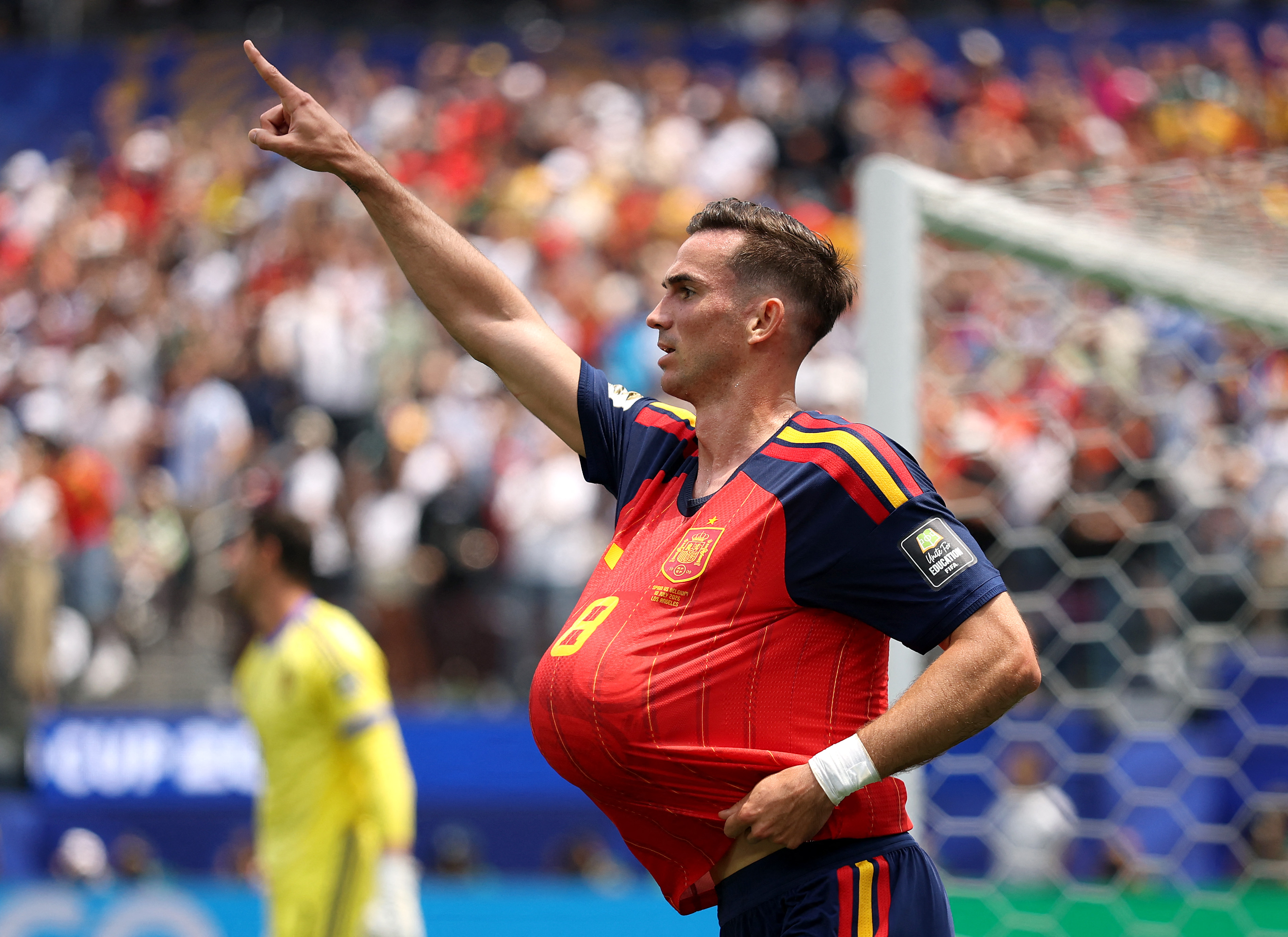 Fabian Ruiz #8 of Spain celebrates his goal (Photo by Luke Hales / GETTY IMAGES NORTH AMERICA / Getty Images via AFP)