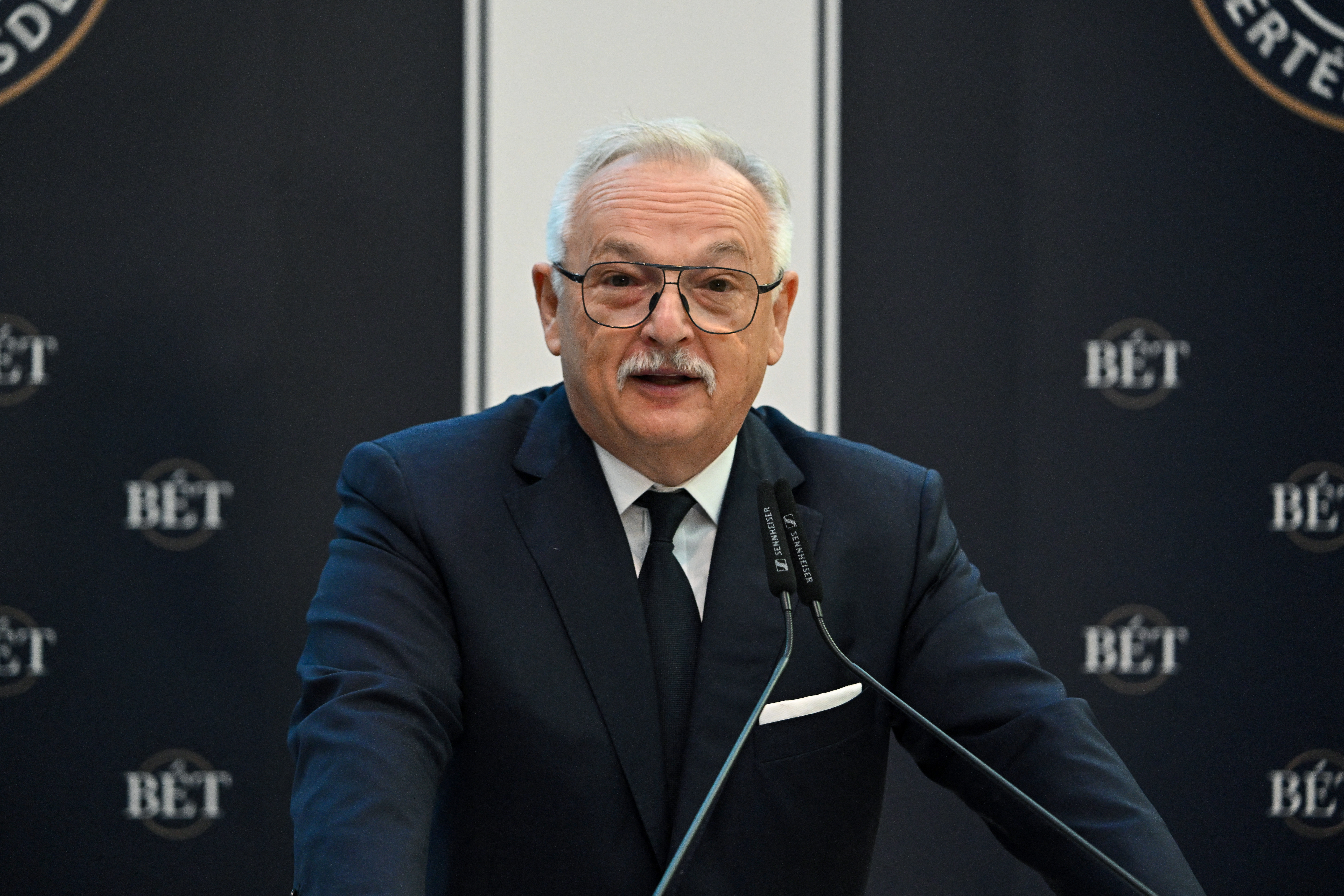 CEO of Hungarian oil and gas company MOL Group, Zsolt Hernadi, holds his speech in Budapest on November 28, 2025, to mark the 30th anniversary of MOL's listing on the Budapest stock exchange