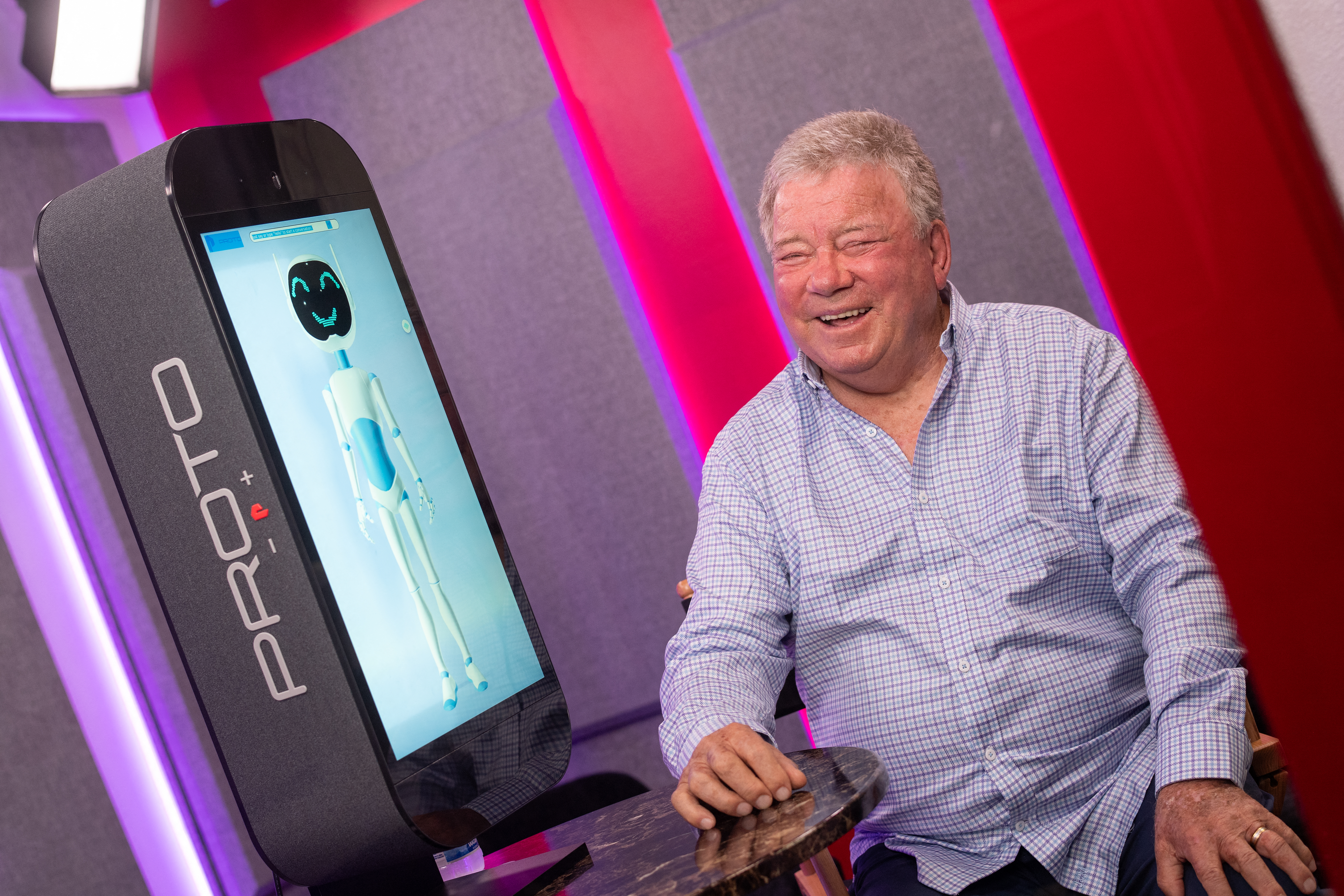 Canadian actor William Shatner talks to AI, in Van Nuys, California, on August 1, 2023