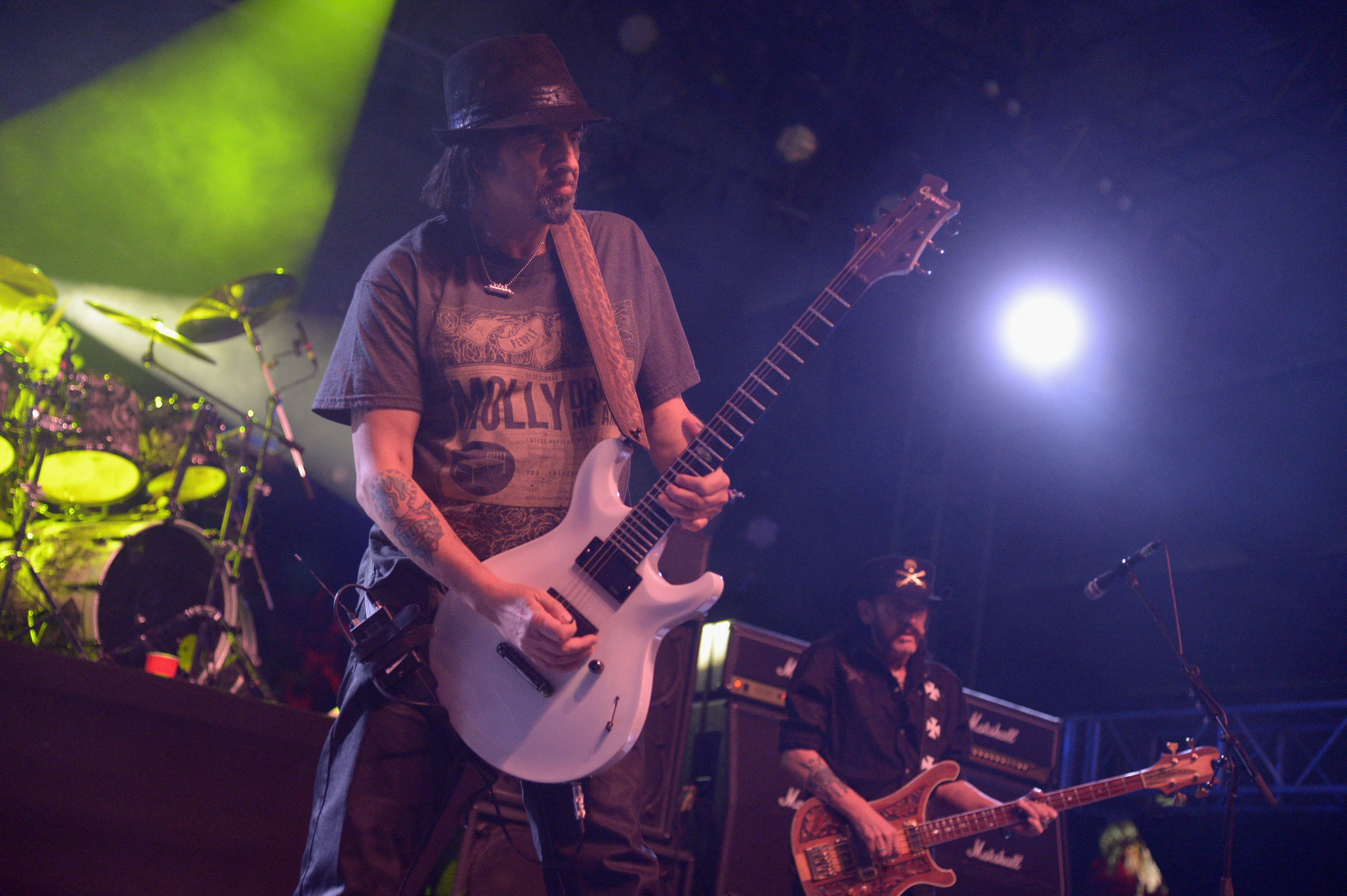 INDIO, CA - APRIL 13: Musician Phil "Wizzö" Campbell of Motorhead performs onstage during day 3 of the 2014 Coachella Valley Music & Arts Festival at the Empire Polo Club on April 13, 2014 in Indio, California.