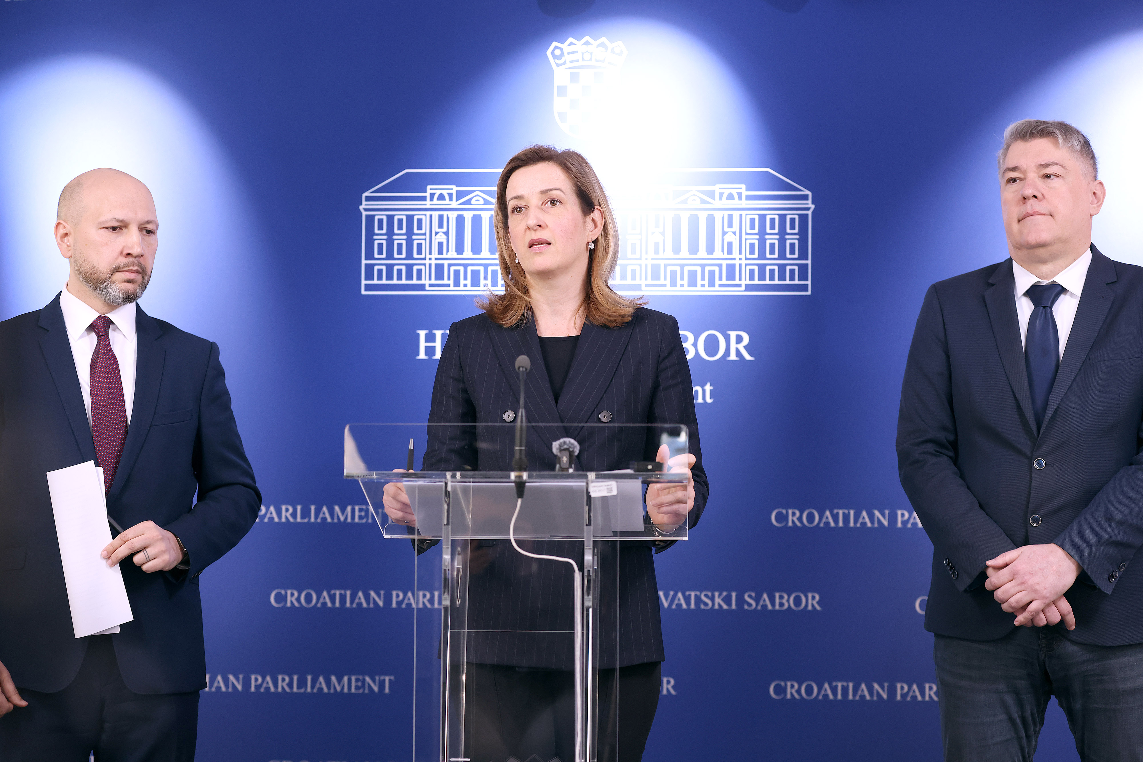 20.03.2026., Zagreb - Mirela Ahmetovic, Boris Lalovac i Mihael Zmajlovic. Photo: Patrik Macek/PIXSELL