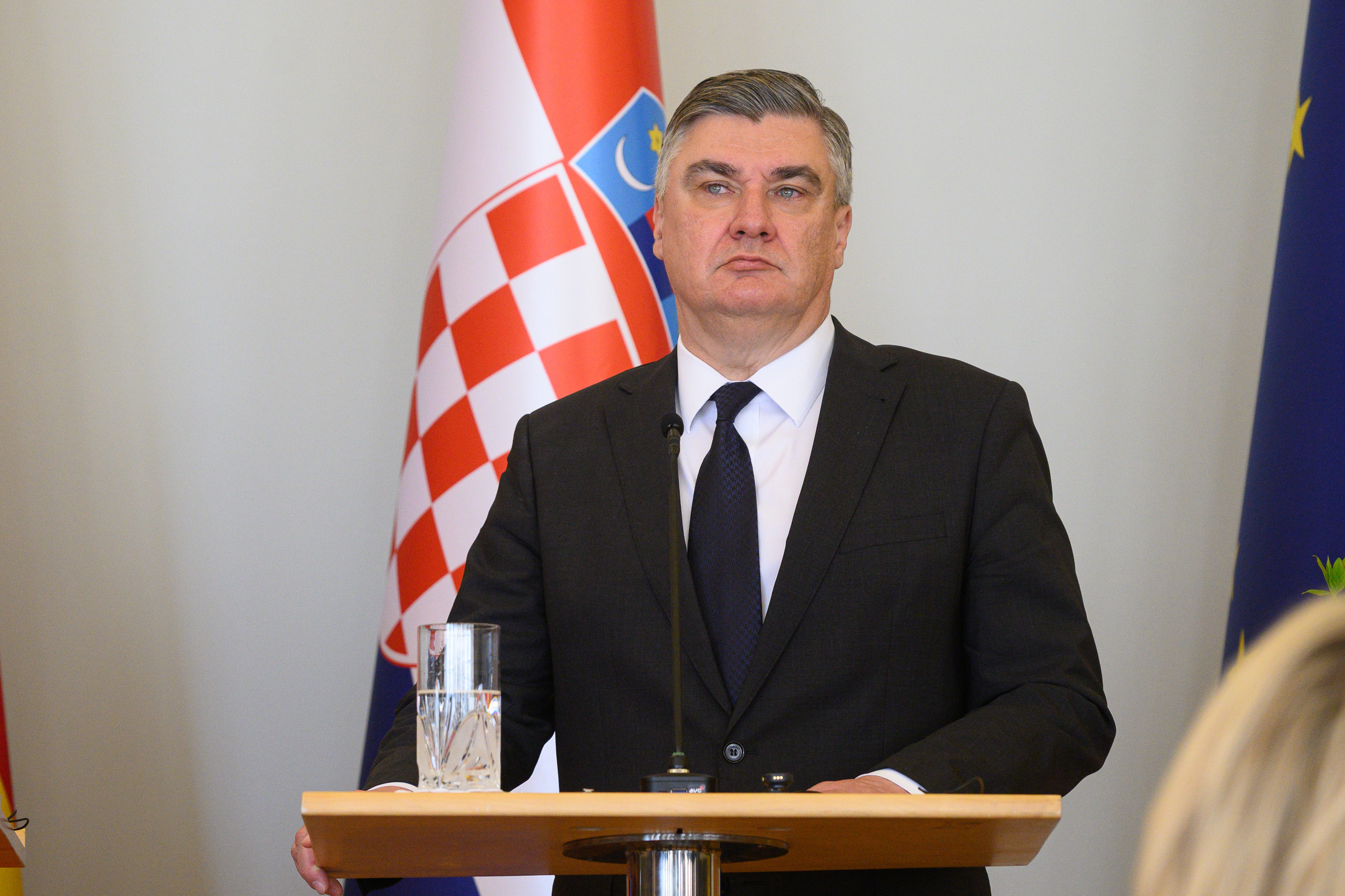 24.03.2026., Zagreb -  Izjave za medije predsjednika Republike Hrvatske Zorana Milanovica i predsjednice Republike Sjeverne Makedonije Gordane Siljanovske-Davkove nakon zajednickog sastanka.  Photo: Davor Puklavec/PIXSELL