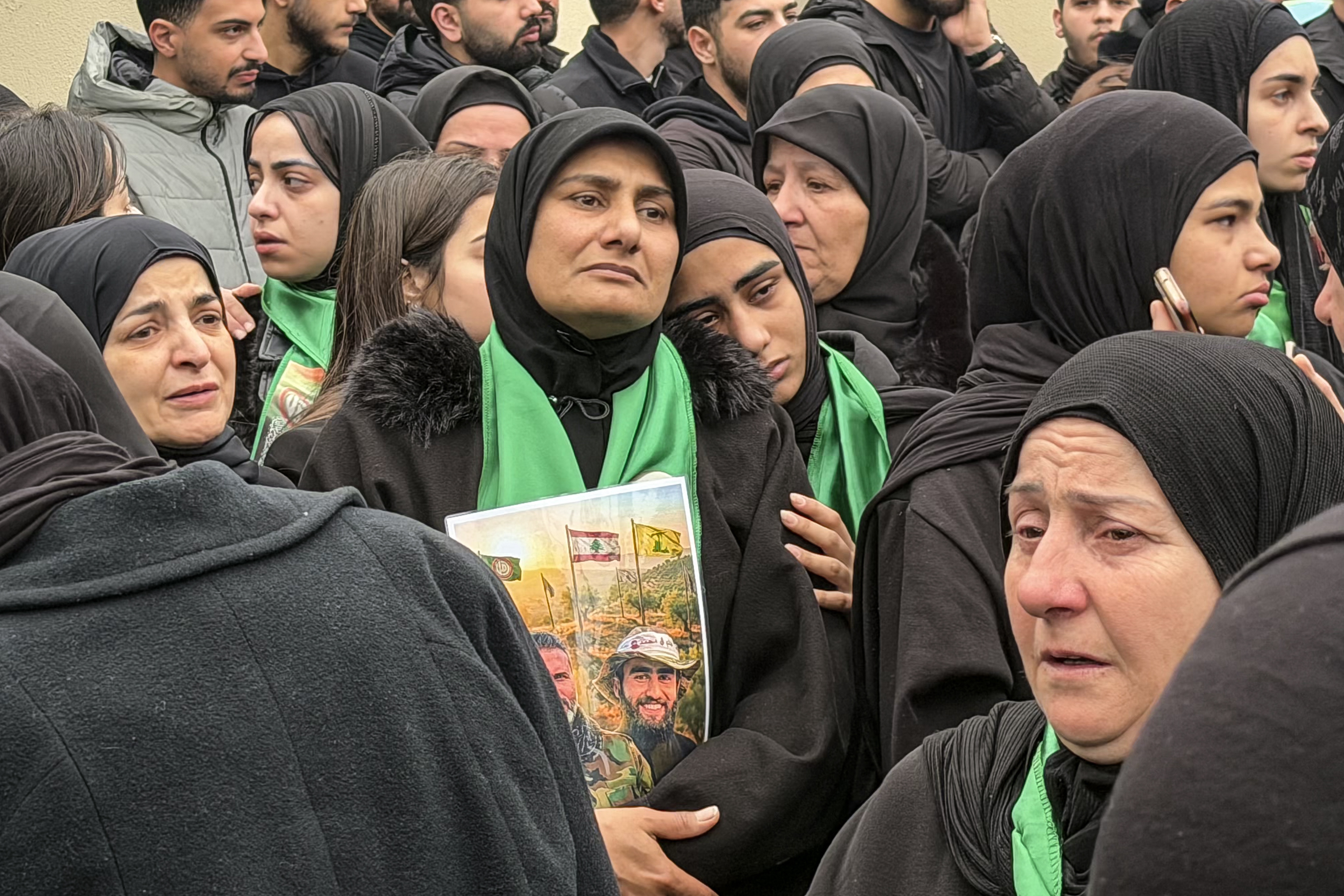 Women mourn the death of a militant from the Hezbollah-allied Amal movement killed in southern Lebanon during his funeral in the Shayyah neighbourhood of Beirut’s southern suburbs on April 2, 2026.