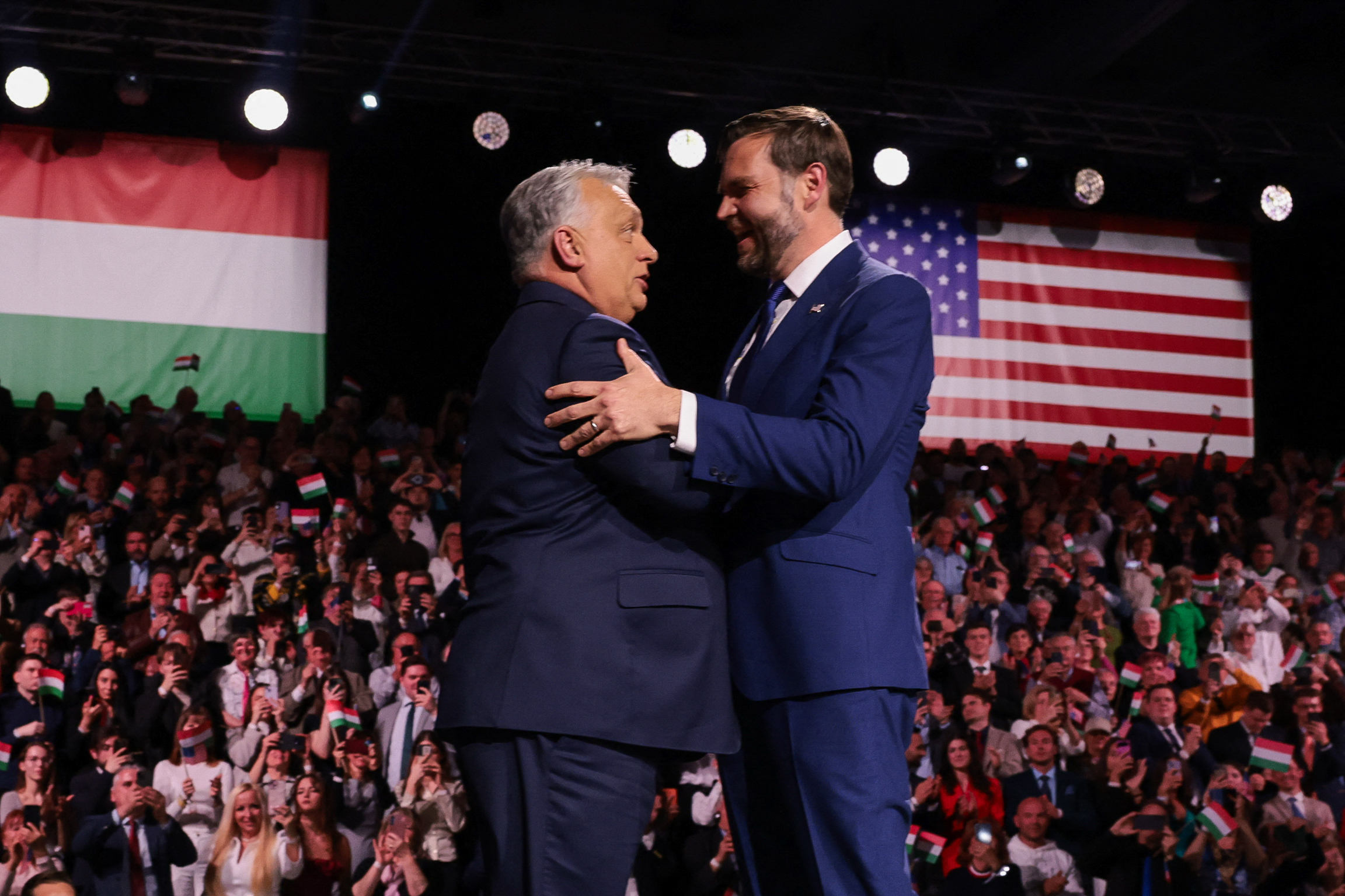 US Vice President JD Vance (R) and Hungarian Prime Minister Viktor Orban. (Photo by Jonathan Ernst / POOL / AFP)