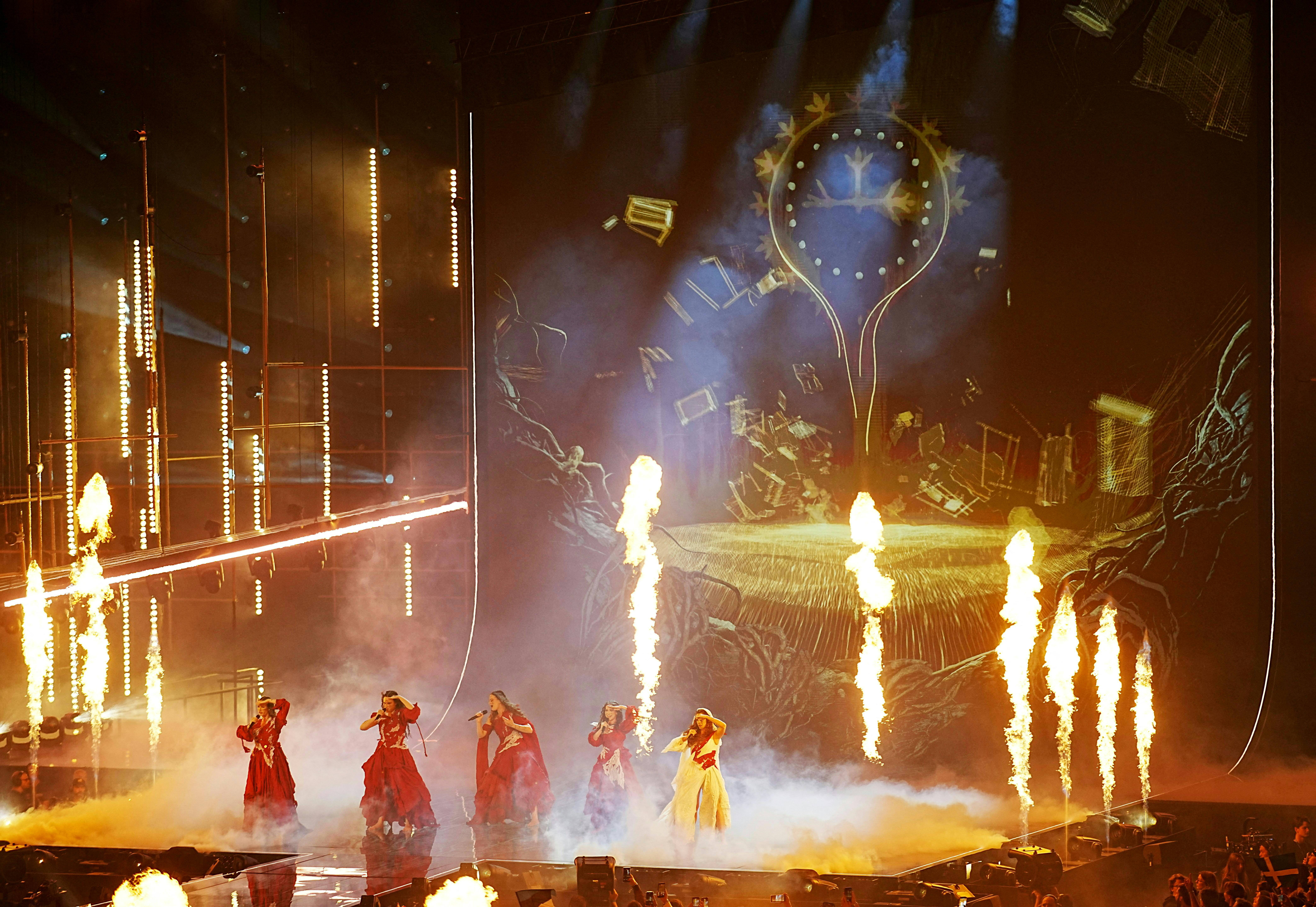 Croatian singers of band Lelek and representing Croatia with the song 'Andromeda' perform during the first semi-final of the Eurovision Song Contest 2026 (ESC) at Wiener Stadthalle in Vienna, Austria on May 12, 2026. (Photo by