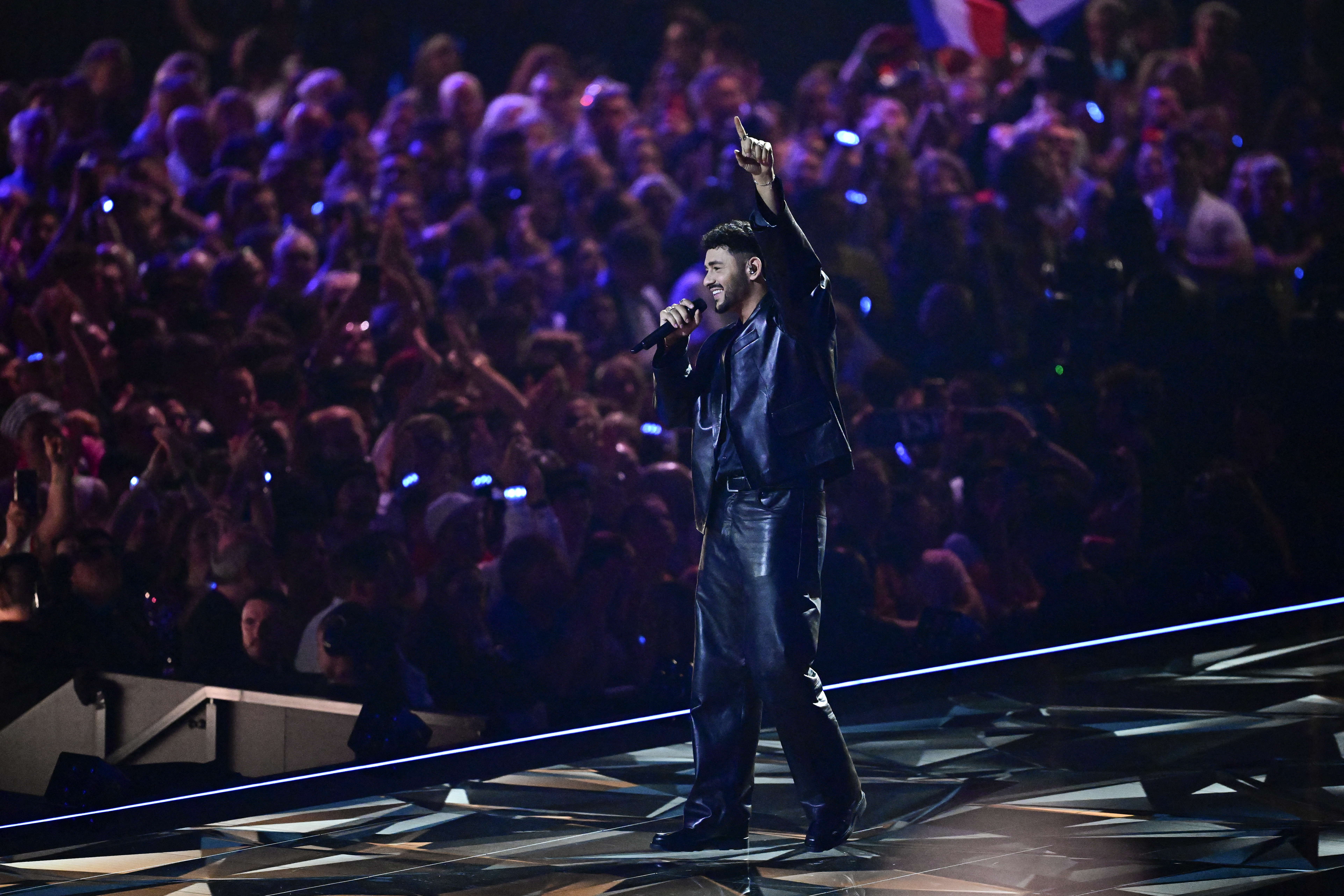 Israeli singer Noam Bettan, representing Israel with the song 'Michelle', performs during the dress rehearsal for the grand final of the Eurovision Song Contest 2026 (ESC) at Wiener Stadthalle in Vienna, Austria on May 15, 2026. (Photo by )