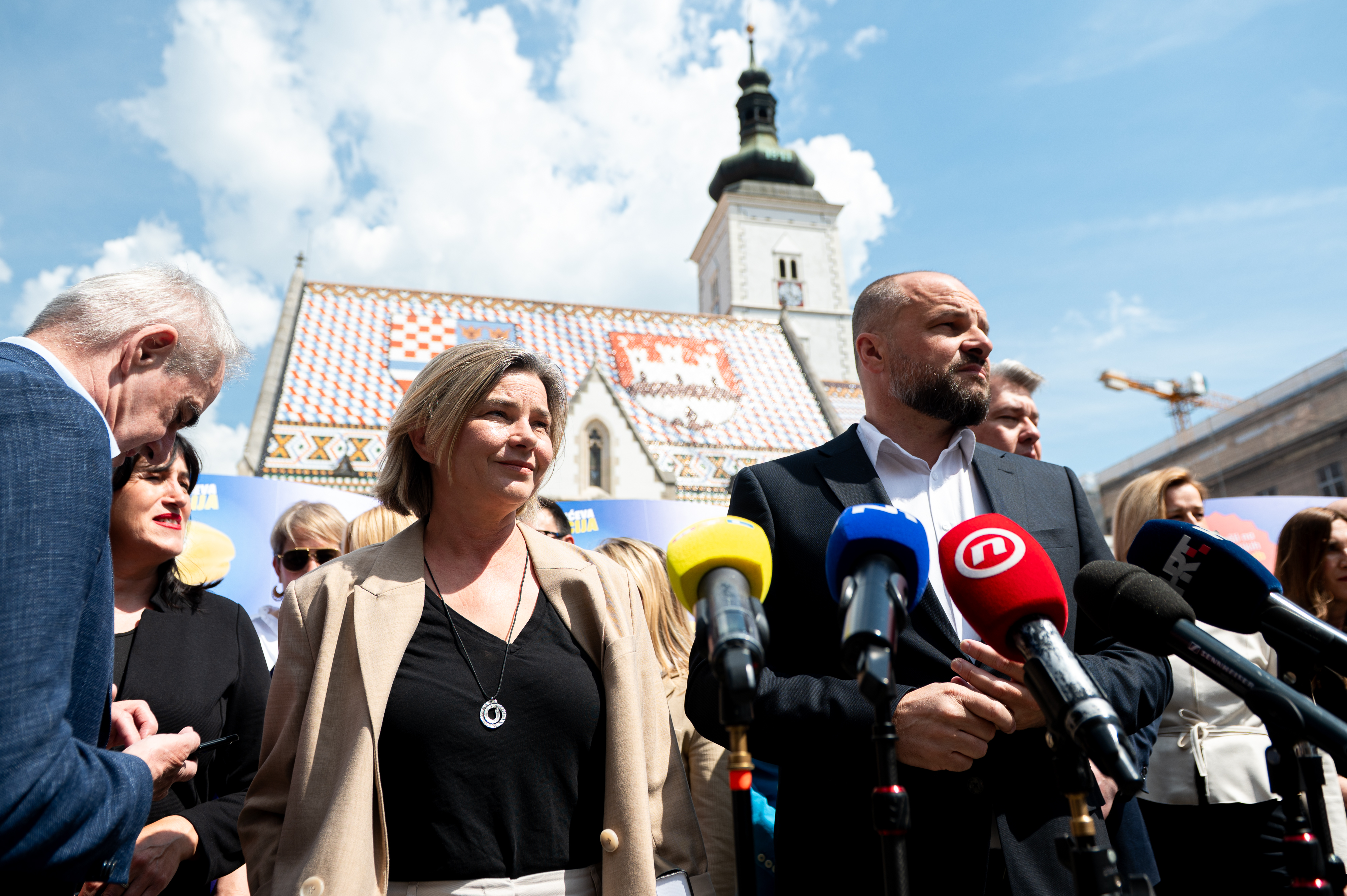 20.05.2026., Markov trg, Zagreb – Konferencija za medije povodom najave zajednicke kampanje SDP-a i Mozemo! „Plenkoviceva inflacija“. Photo: Luka Antunac/PIXSELL