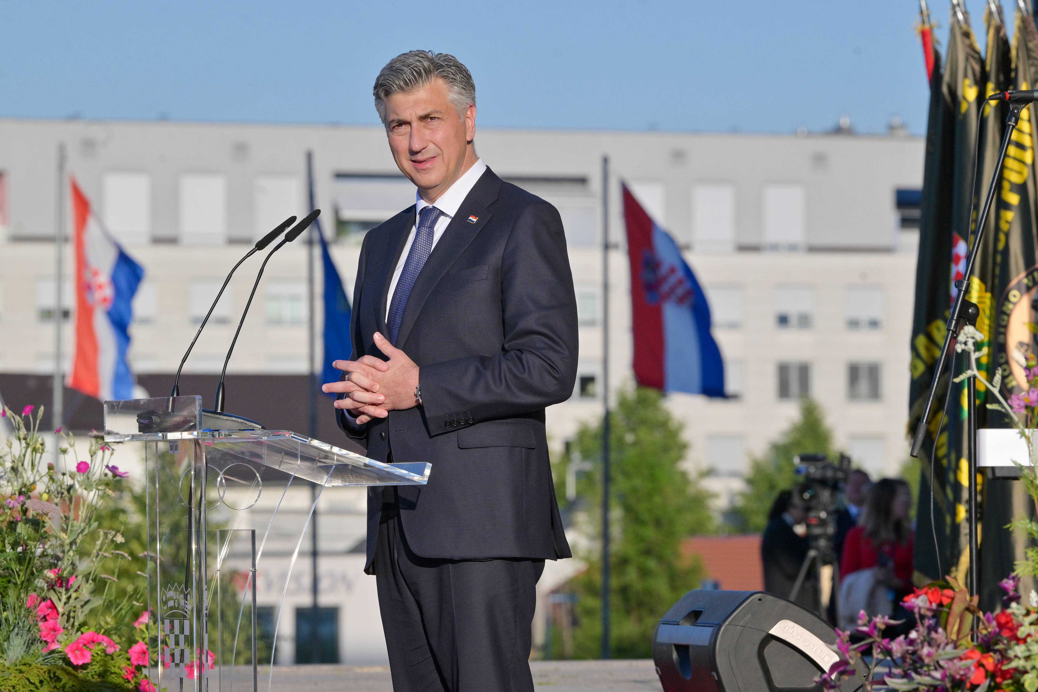Svecani prijem povodom obiljezavanja 35. obljetnice povijesnog postrojavanja pripadnika Zbora narodne garde te ustrojavanja postrojbi Hrvatske vojske i policije. predsjednik Vlade RH Andrej Plenkovic Photo: Sandra Simunovic/PIXSELL