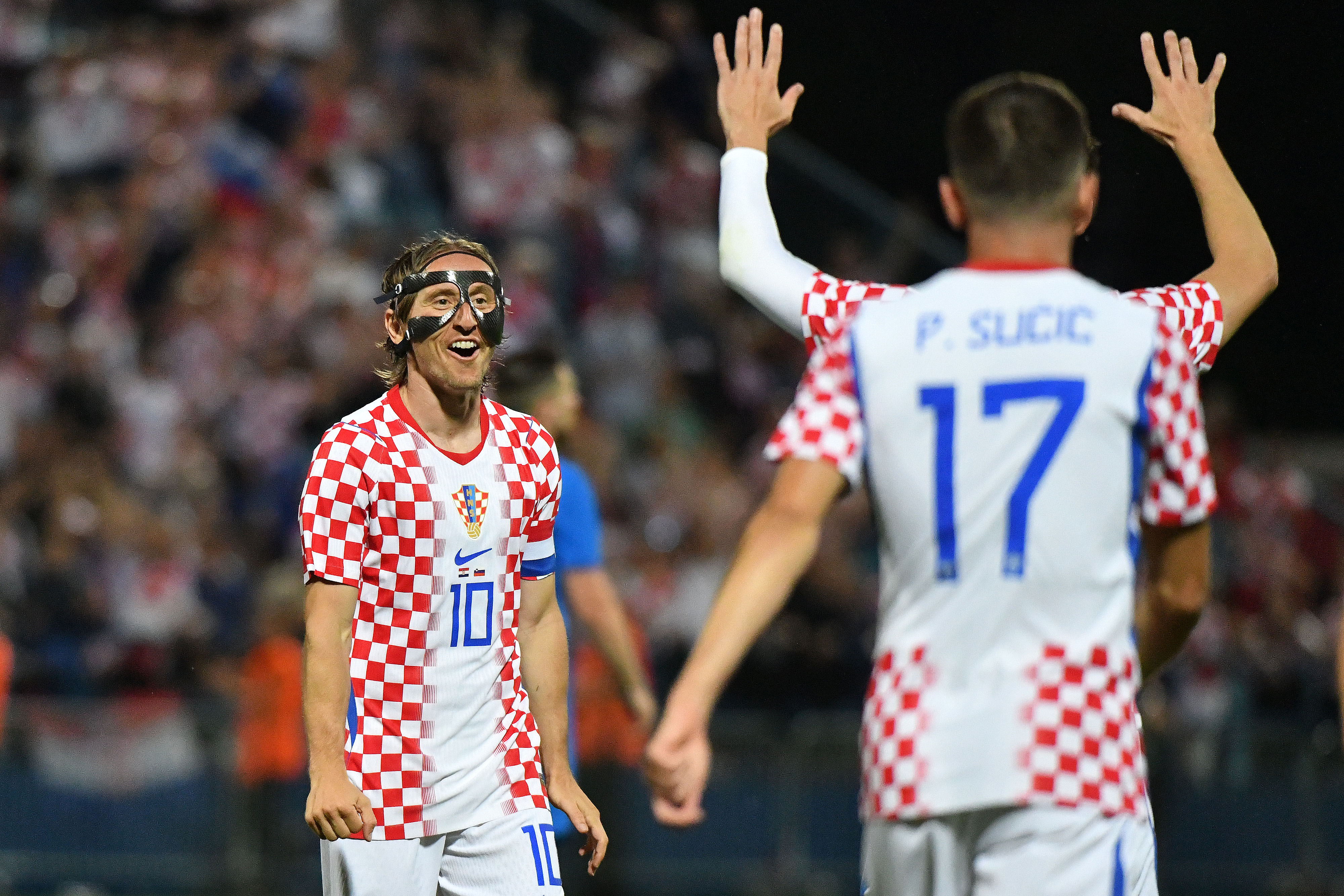07.06.2026., stadion NK Varteks, Varazdin - Prijateljska utakmica uoci FIFA Svjetskog prvenstva, Hrvatska - Slovenija. Nogometasi Hrvatske slave pogodak Luke Modrica za vodstvo 1:0. Luka Modric Photo: Vjeran Zganec Rogulja/PIXSELL