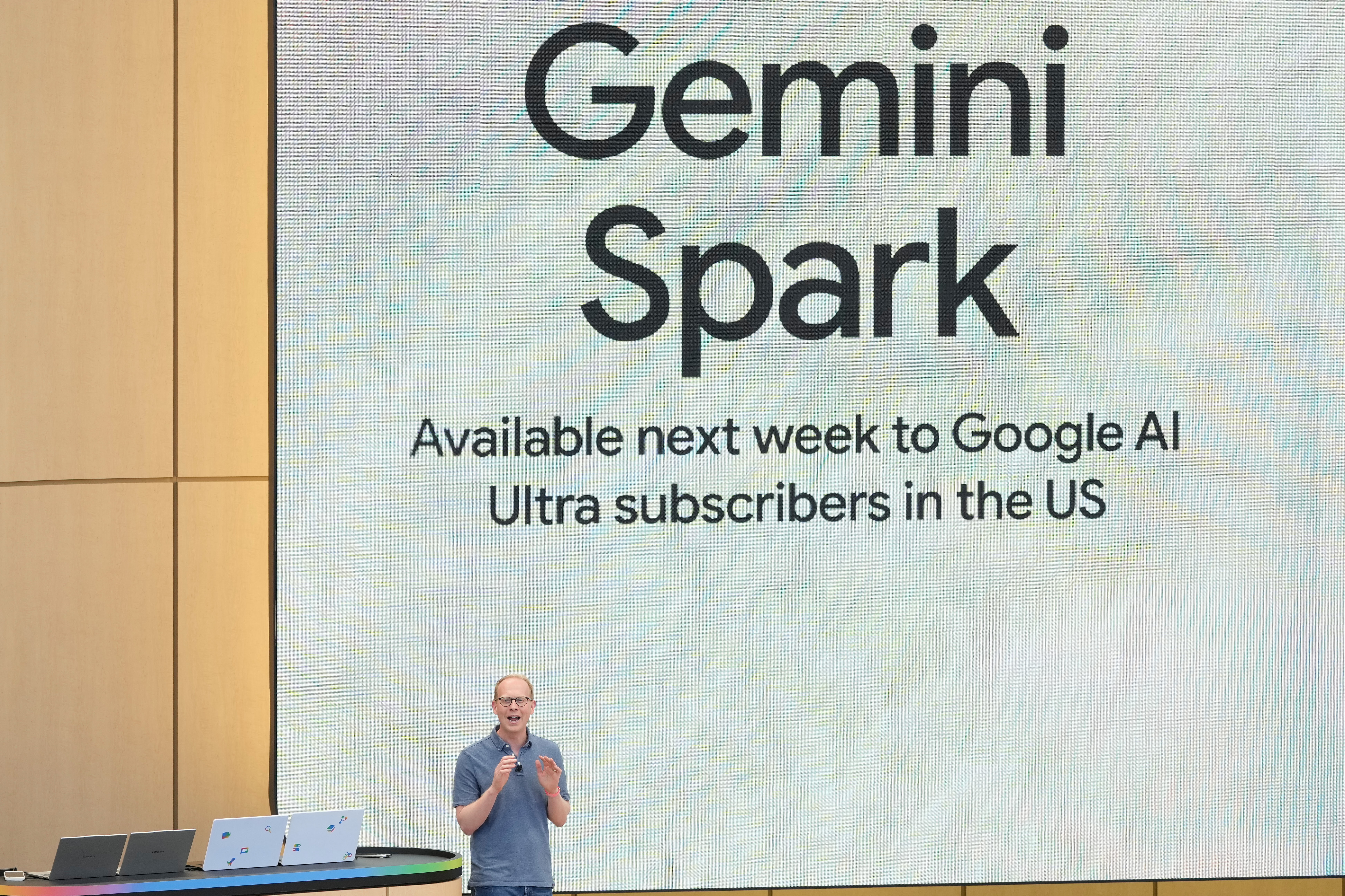 Josh Woodward, vice president of Google Labs and Gemini, speaks about Gemini Spark at a Google I/O event in Mountain View, Calif., Tuesday, May 19, 2026.