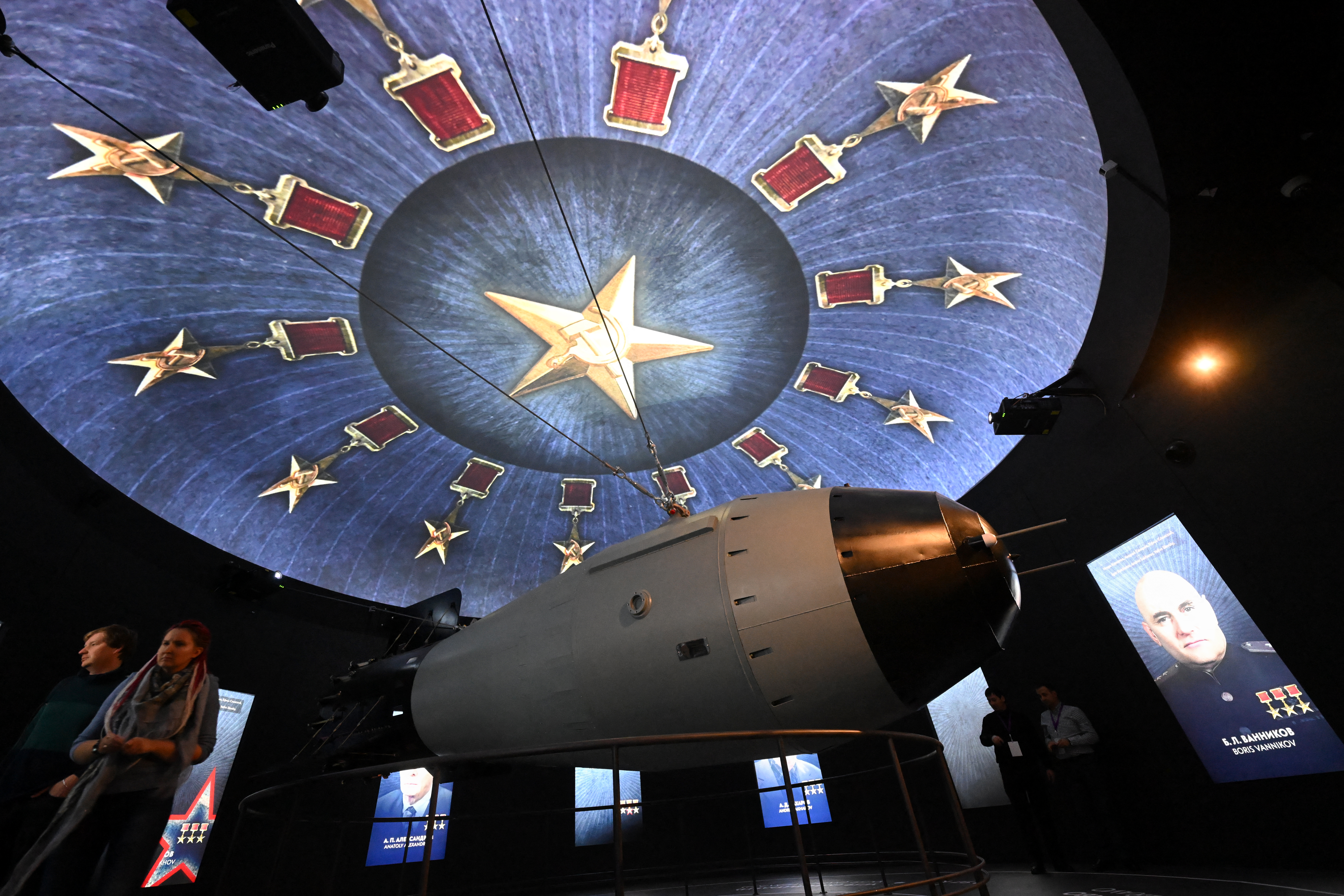 A model of a Soviet AN-602 thermonuclear aerial bomb also known as the Tsar Bomb, the most powerful nuclear weapon ever created and tested, sits at the Atom pavilion, a permanent exhibition centre designed to demonstrate Russia's main past and modern