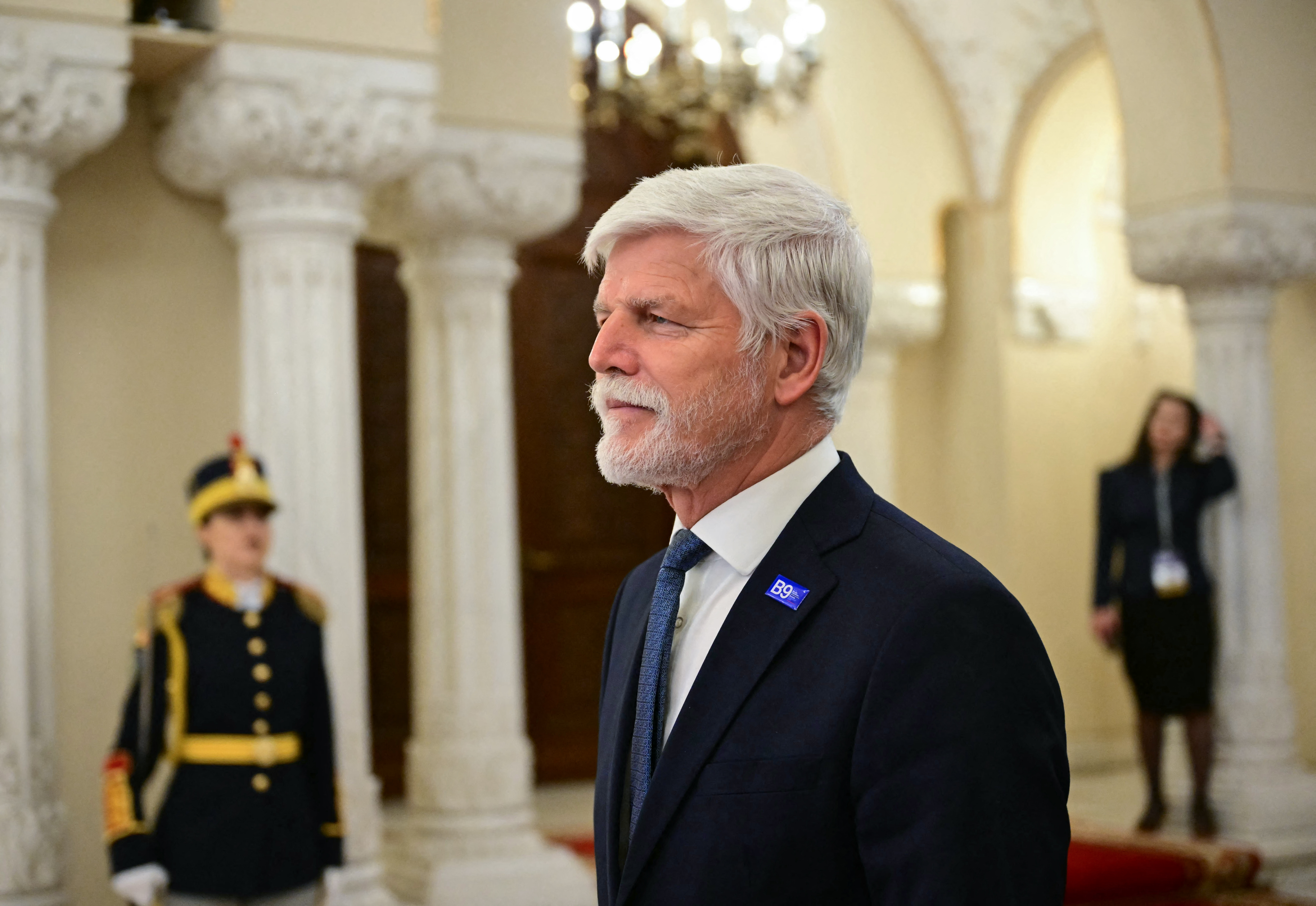 Czech Republic's President Petr Pavel arrives to attend the plenary session the summit of the Bucharest Nine (B9) and the Nordic countries at the Cotroceni Palace in Bucharest, Romania