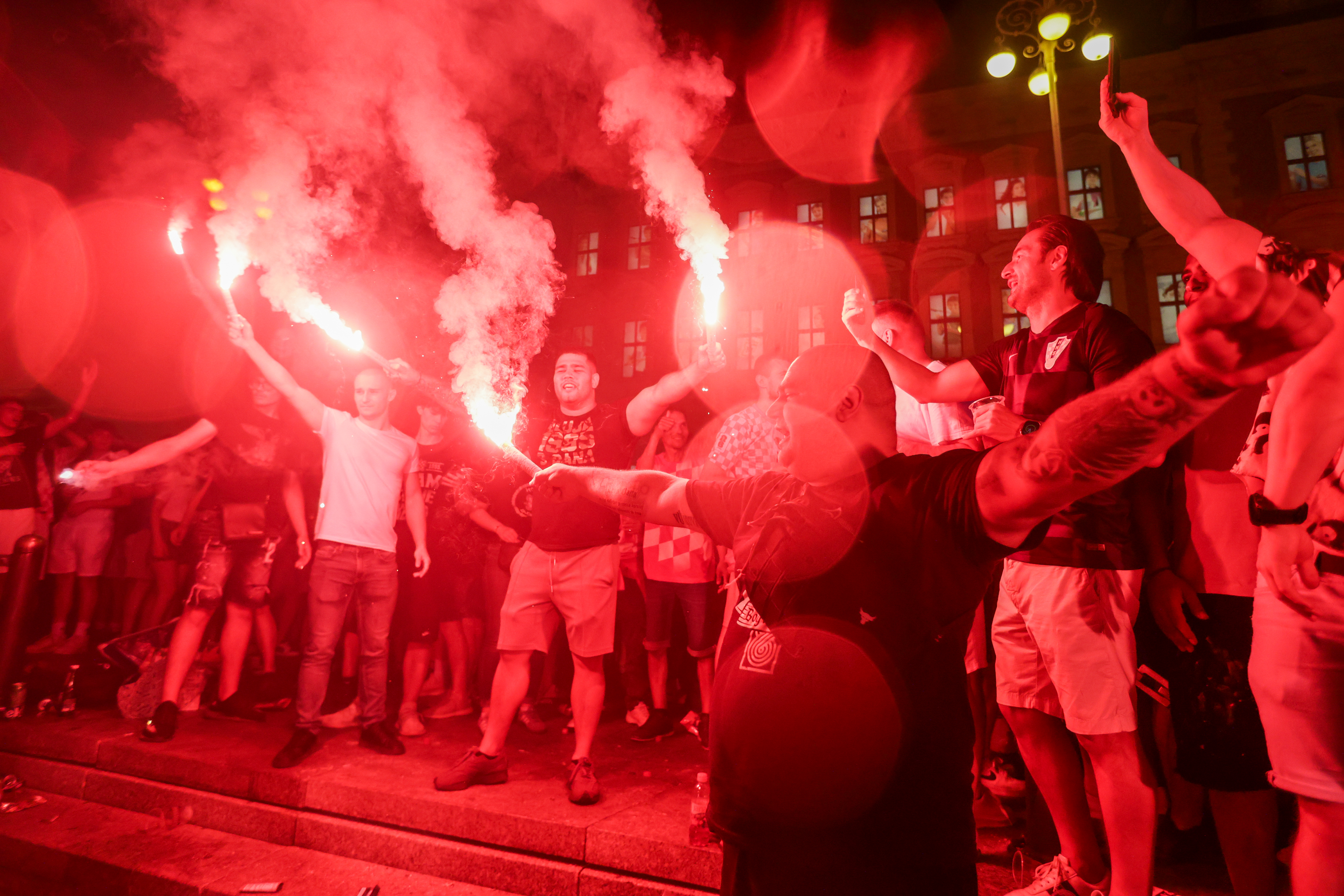 27.06.2026., Zagreb - Slavlje na Trgu bana Josipa Jelacica nakon pobjede Hrvatske protiv Ghane. Photo: Marko Seper/PIXSELL