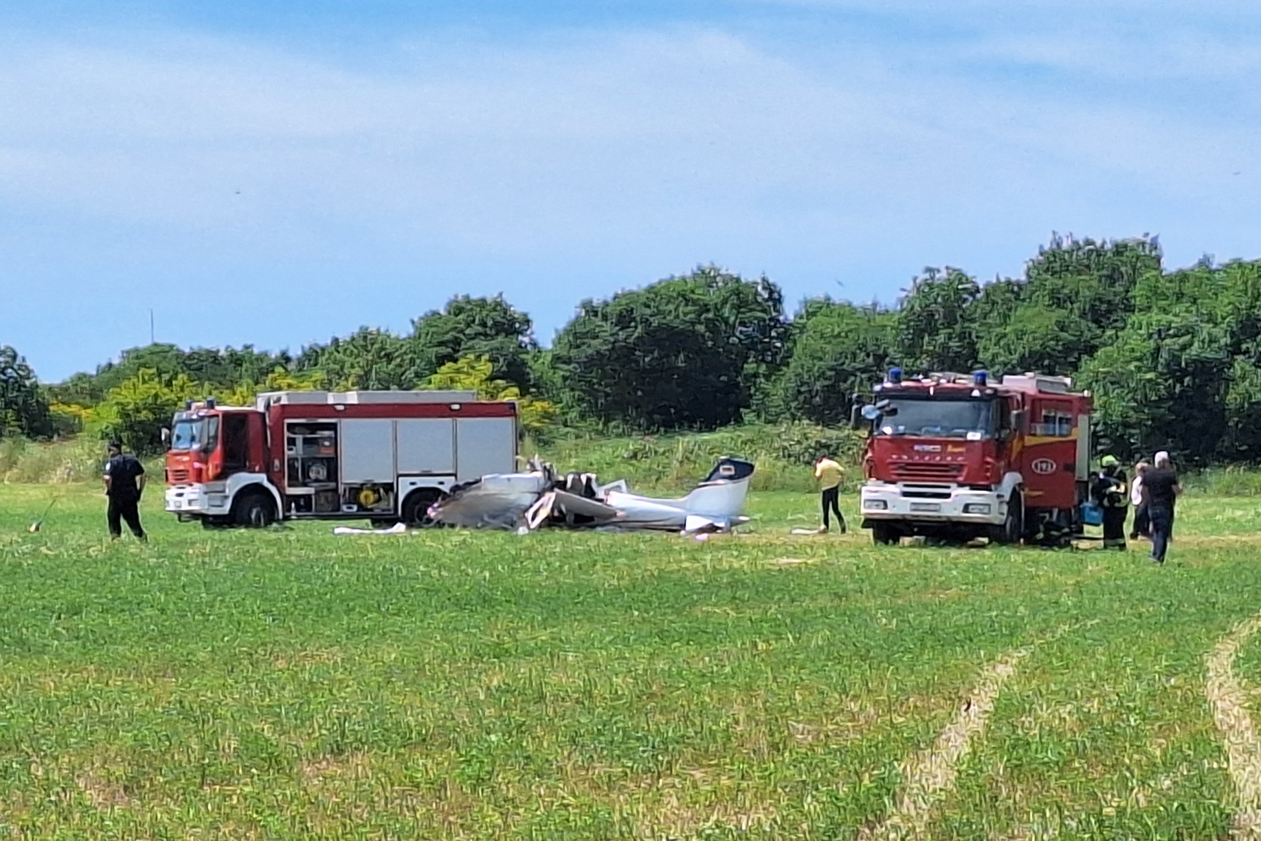 4.6.2026., Campanoz, Medulin - Nedaleko sportskog aerodroma u Medulinu srusio se manji zrakoplov pri cijem je padu poginulo nekoliko osoba. Sve sluzbe su na terenu. Photo: Sasa Miljevic/PIXSELL