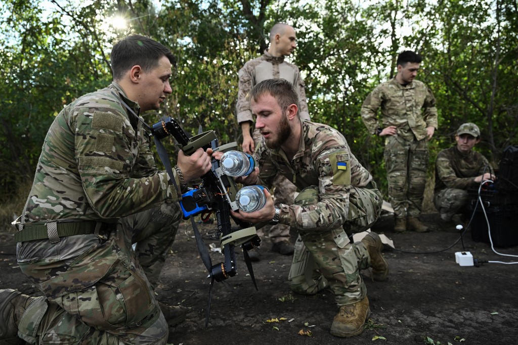 Ukrainian servicemen from the Reconnaissance Company "Only Wars" of the Ukrainian 3rd Army Corps prepare a FPV drone for a training flight in an undisclosed location, in eastern Ukraine