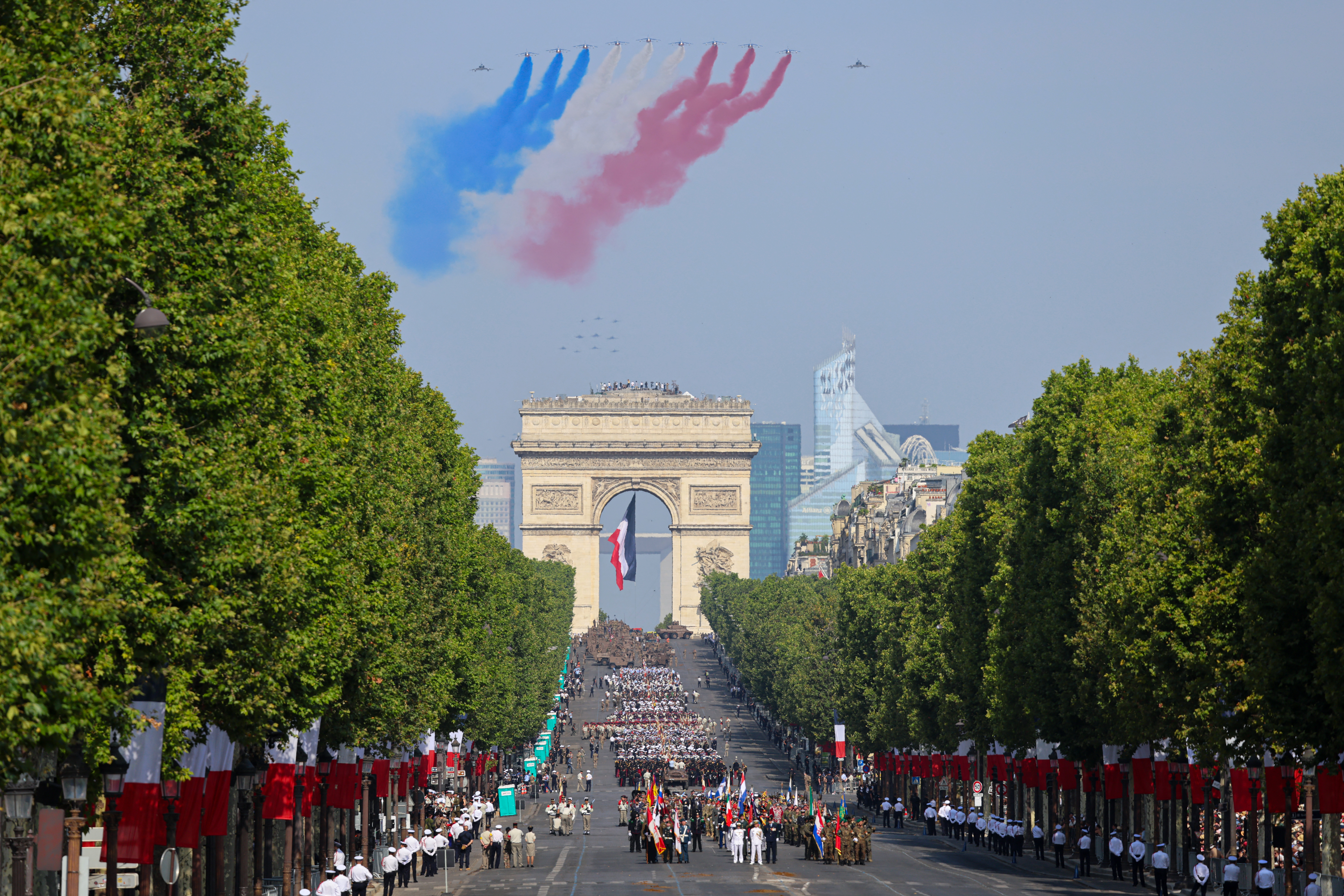 France's Air Force Elite aerobatic flying team "Patrouille de France" (PAF). (Photo by Ludovic MARIN / AFP)