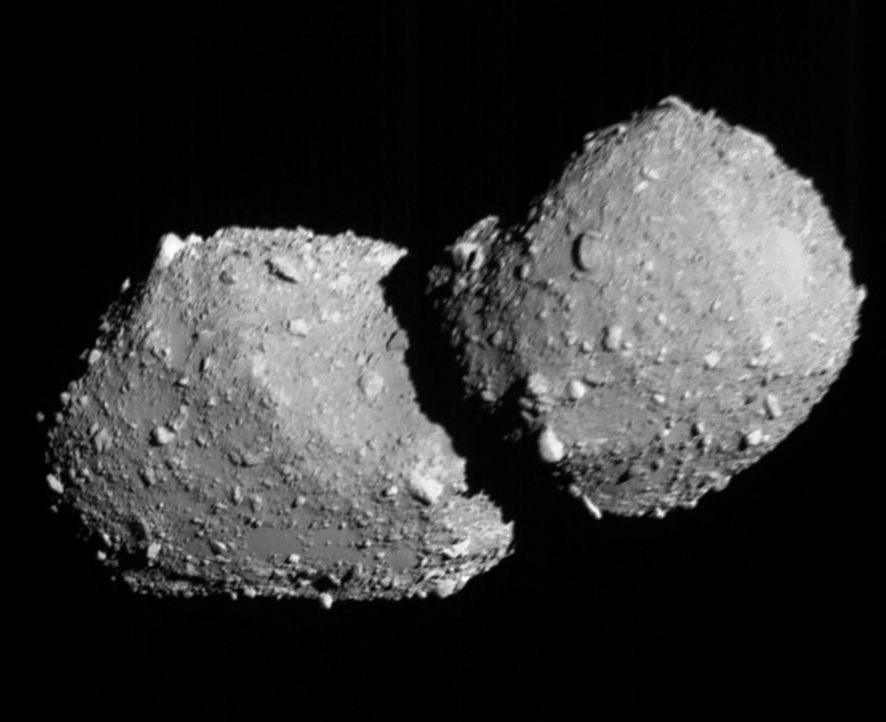 Japan Aerospace Exploration Agency (JAXA) view of the asteroid Torifune during a flyby of the Hayabusa2 space probe. (Photo by Handout / various sources / AFP) / Japan OUT /