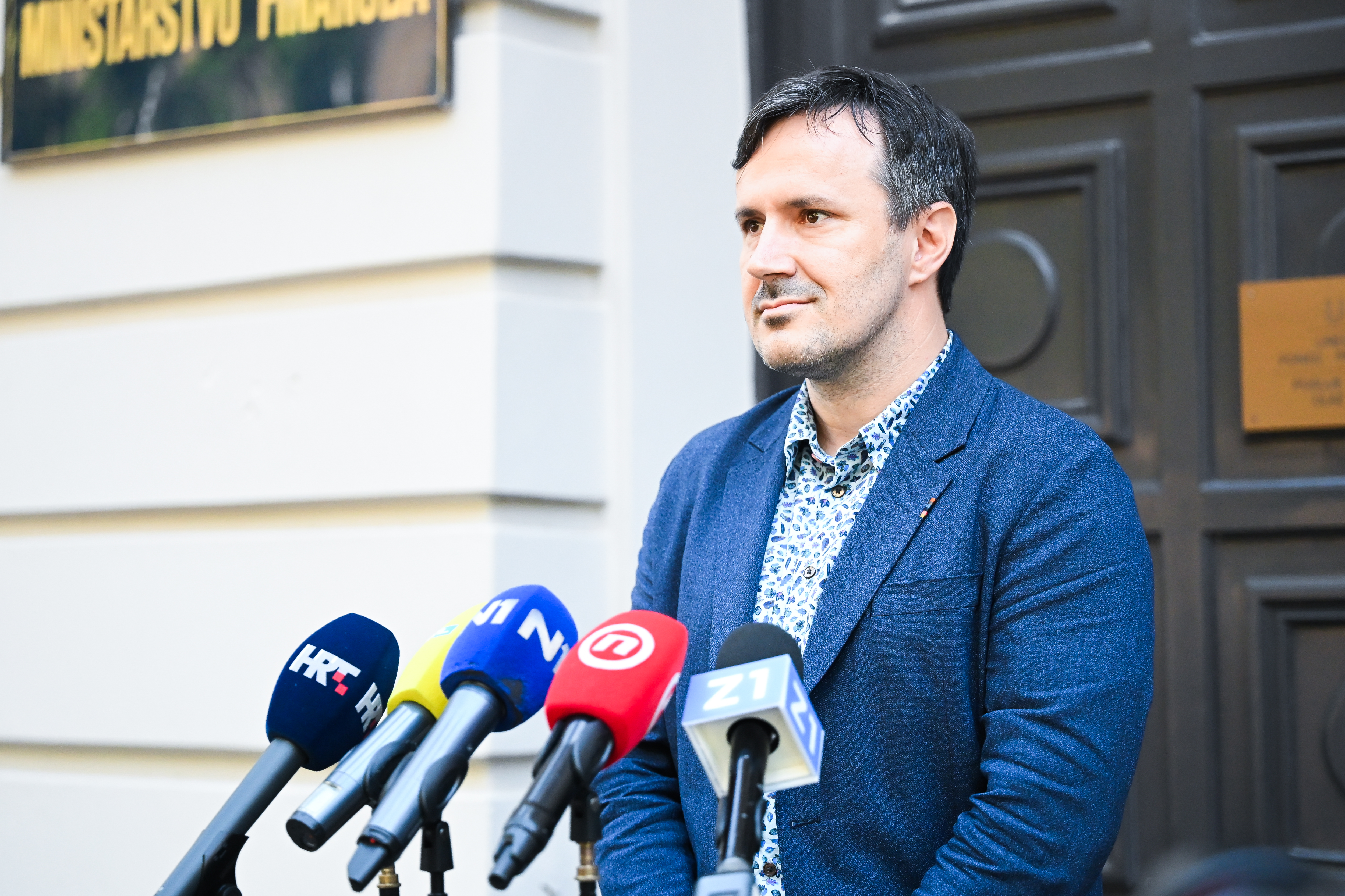 Izjave predstavnika Udruge Glas poduzetnika (UGP) nakon sastanka u Ministarstvu financija. Photo: Lucija Ocko/PIXSELL