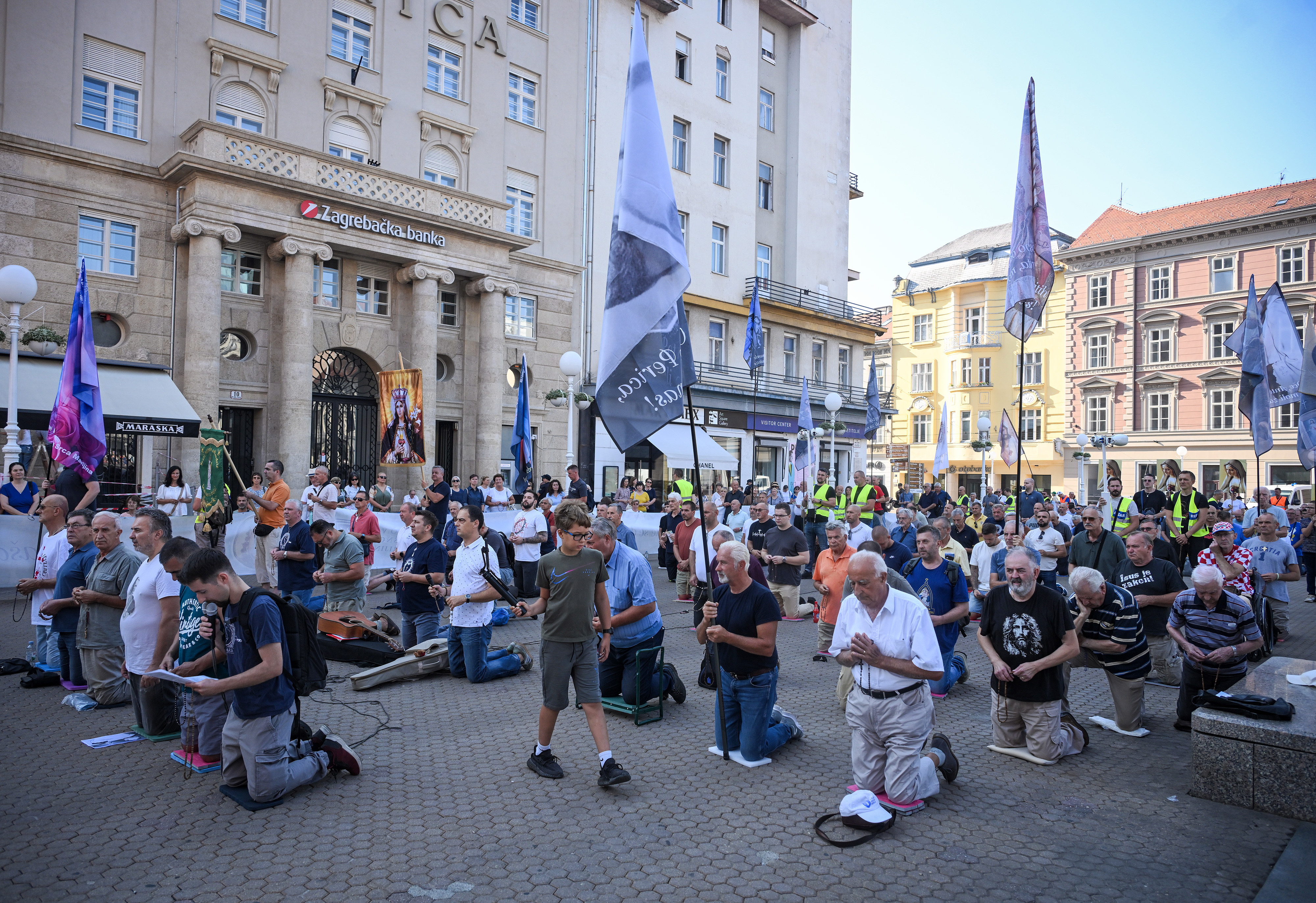 01.08.2026., Trg bana Josipa Jelacica, Zagreb - U povodu prve subote u mjesecu, Vitezovi Bezgresnog Srca Marijina, okupili su se na glavnom gradskom trgu kako bi molili. Photo: Josip Regovic/PIXSELL