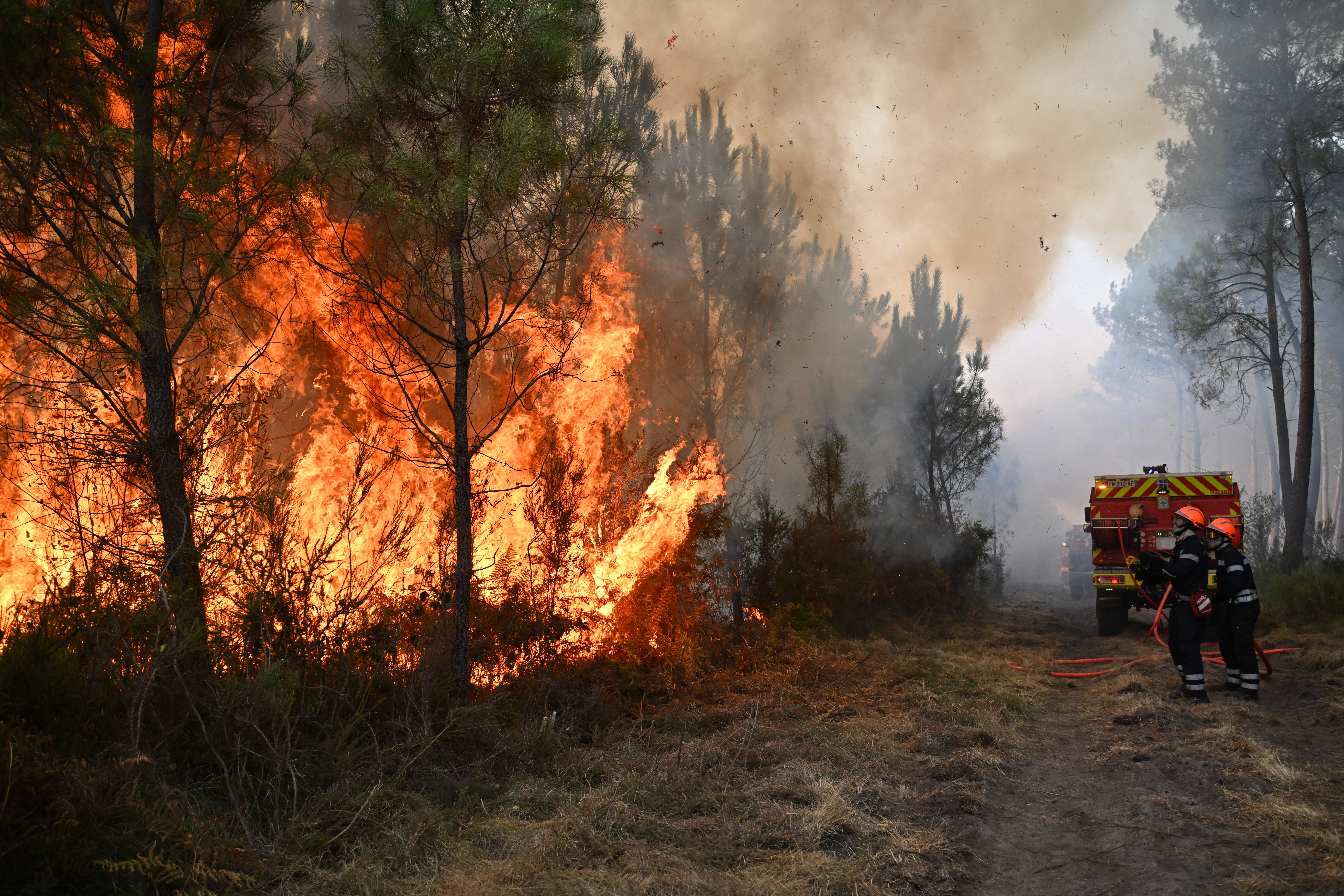 Firefighters work to extinguish a fire in the forest near Blagon. (AP Photo/Emma Da Silva)