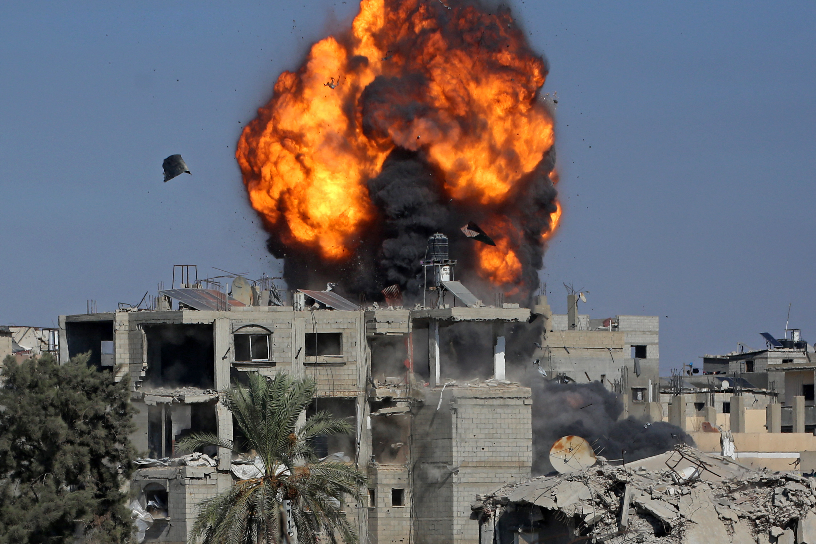 Smoke and fire rises after a house was targeted by an Israeli strike in Khan Yunis, southern Gaza Strip on September 9, 2026