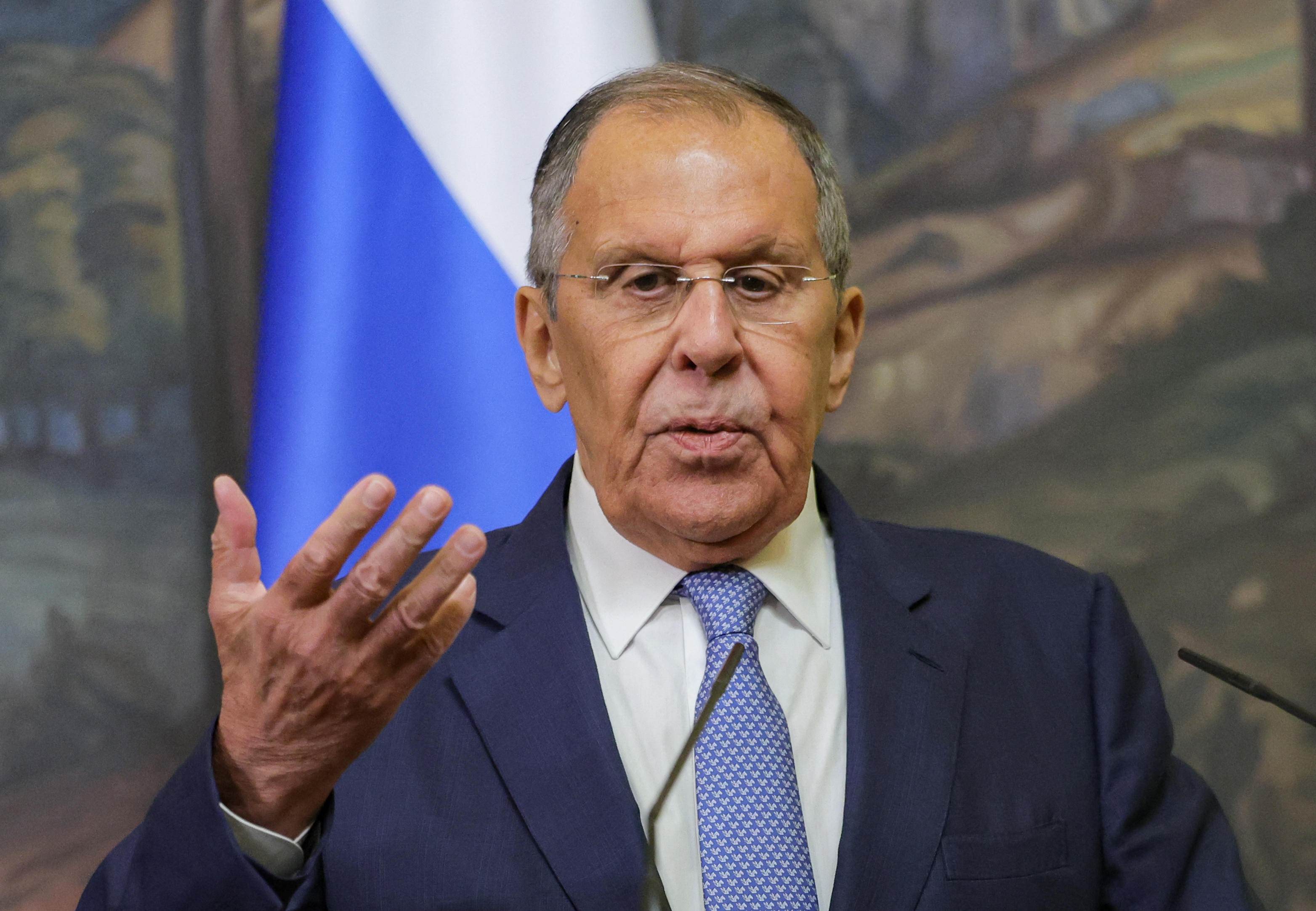 Russian Foreign Minister Sergey Lavrov holds a joint press-conference with Saudi Arabia Foreign Minister (not pictured) in Moscow