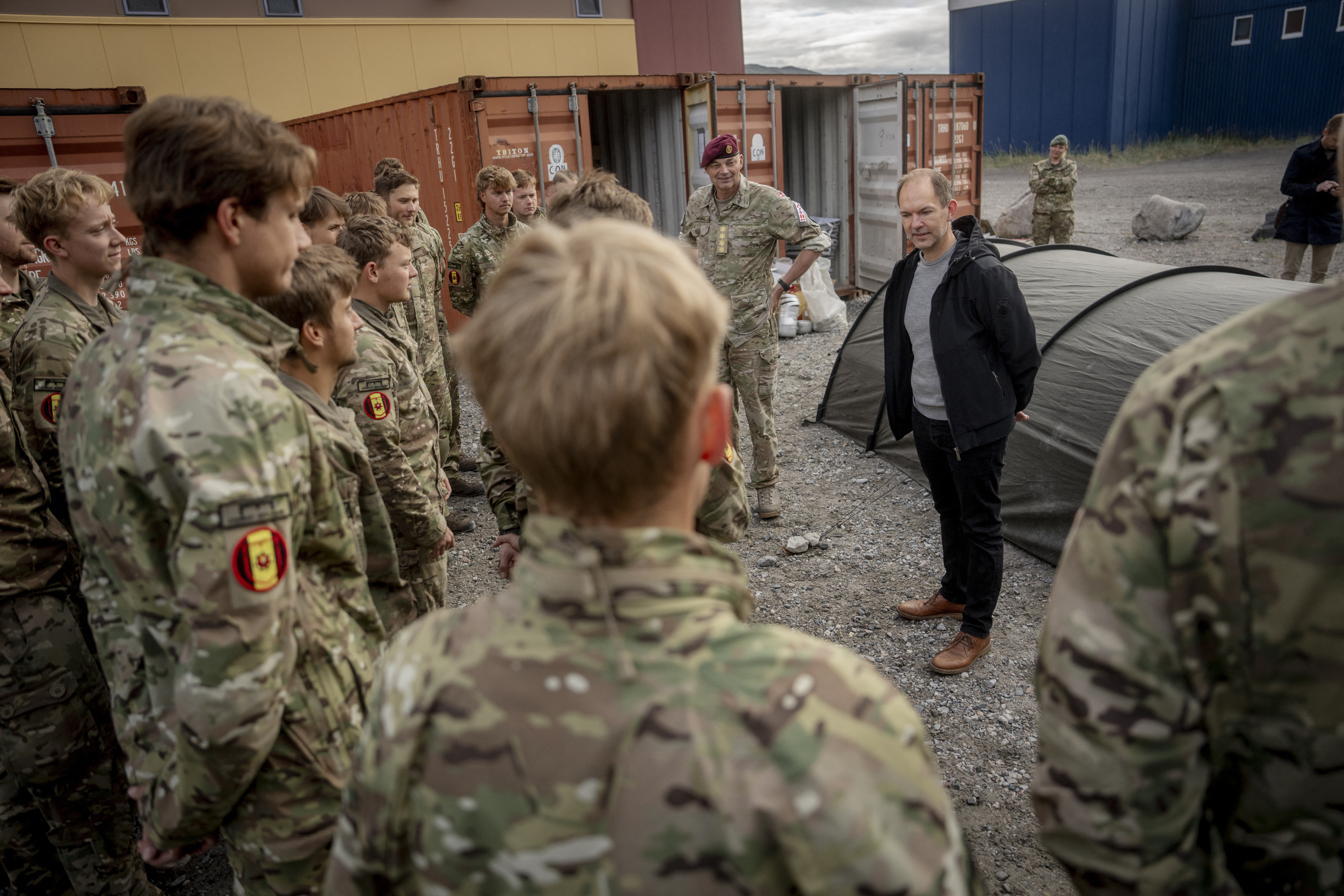 Danish Defence Minister Jeppe Bruus visits the army contribution in Kangerslussuaq, Greenland on Monday, June 22, 2026.