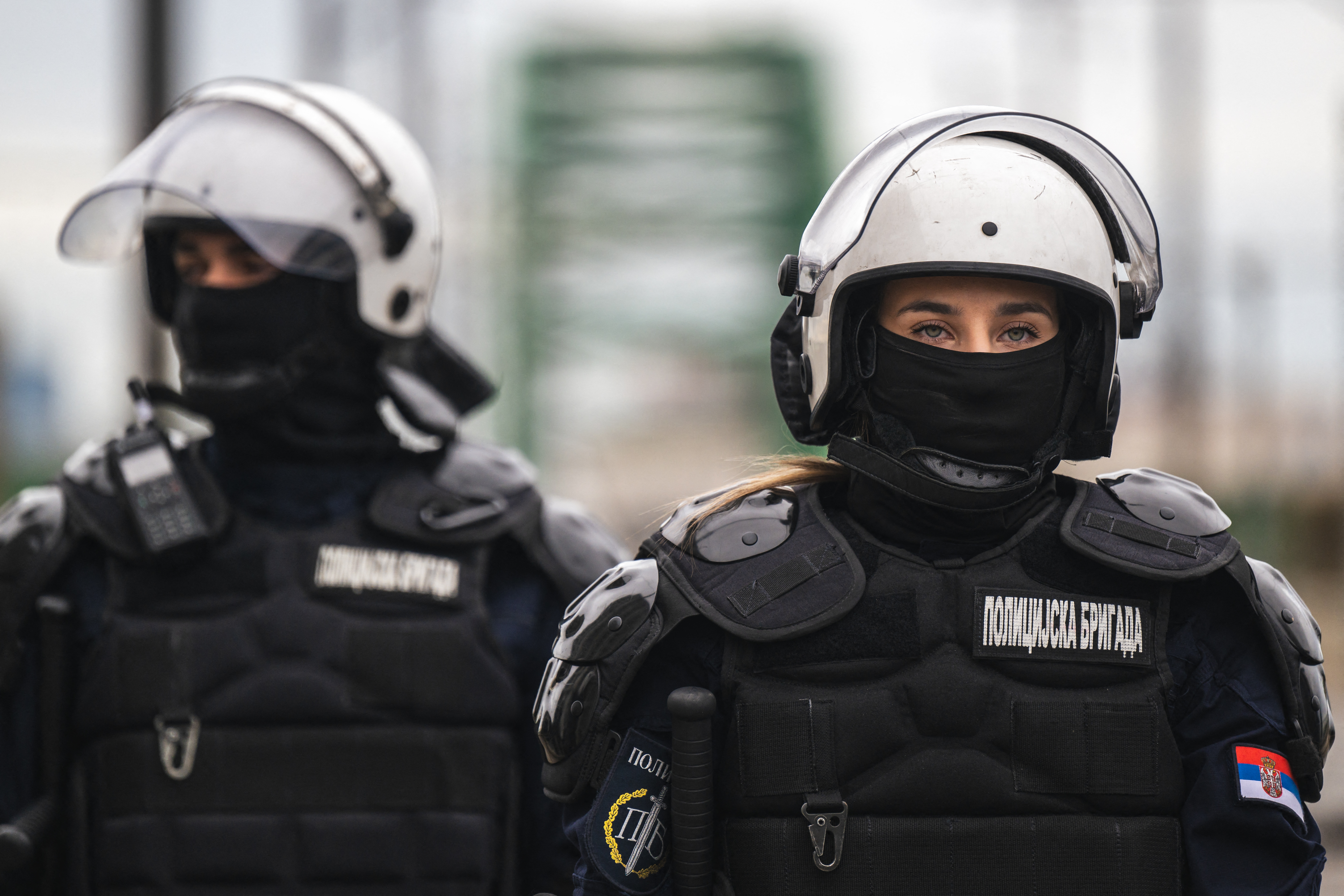 Serbian police units guard the entrance to the Old Sava Bridge in Belgrade. (Photo by Andrej ISAKOVIC / AFP)
