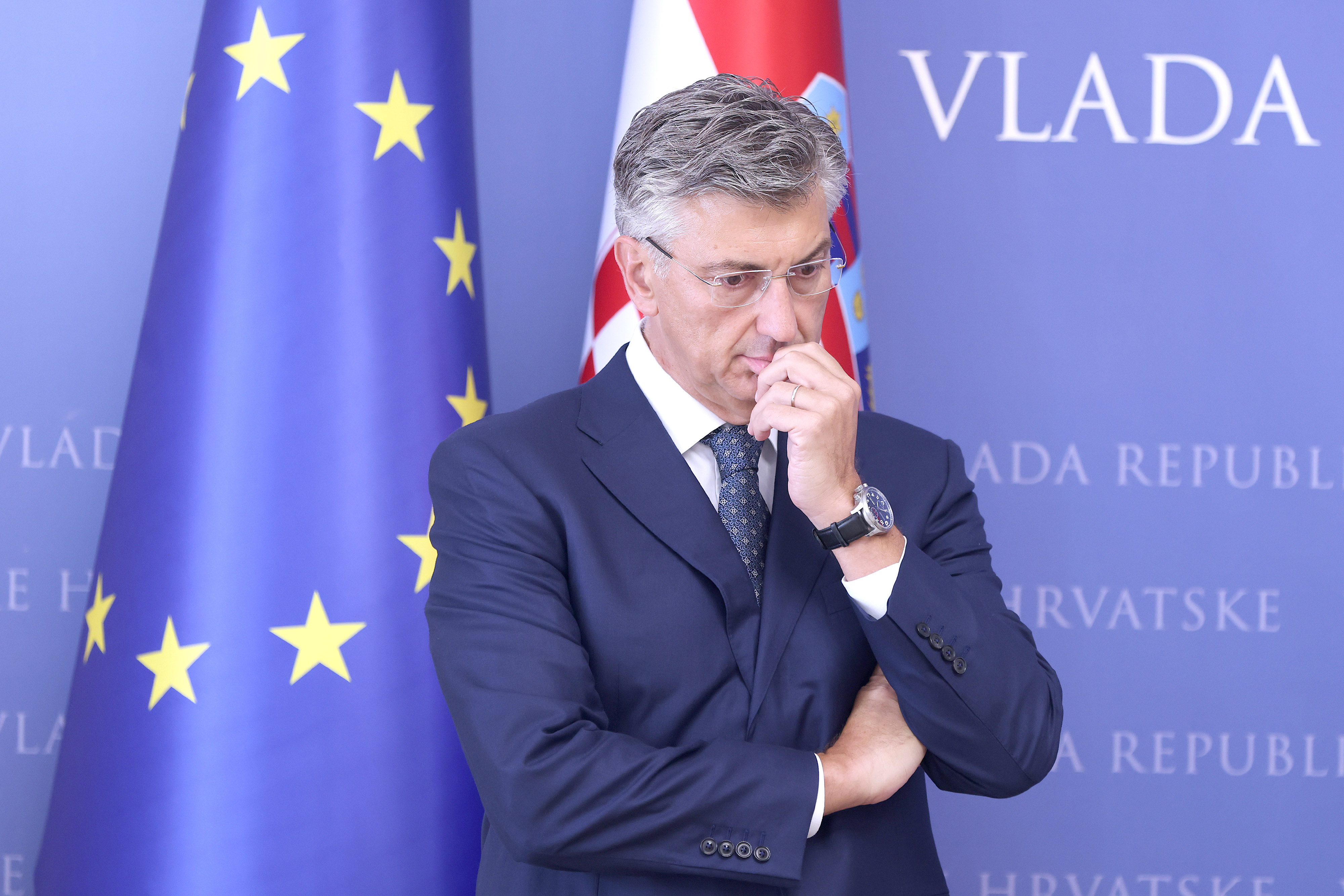 19.08.2026., Zagreb - Predsjednik Vlade Andrej Plenkovic  primio je u Banskim dvorima hrvatske atleticare Saru Kolak i Marina Bloudeka povodom osvajanja zlatne i srebrne medalje na Europskom prvenstvu u atletici u Birminghamu. Photo: Patrik Macek/PIXSELL