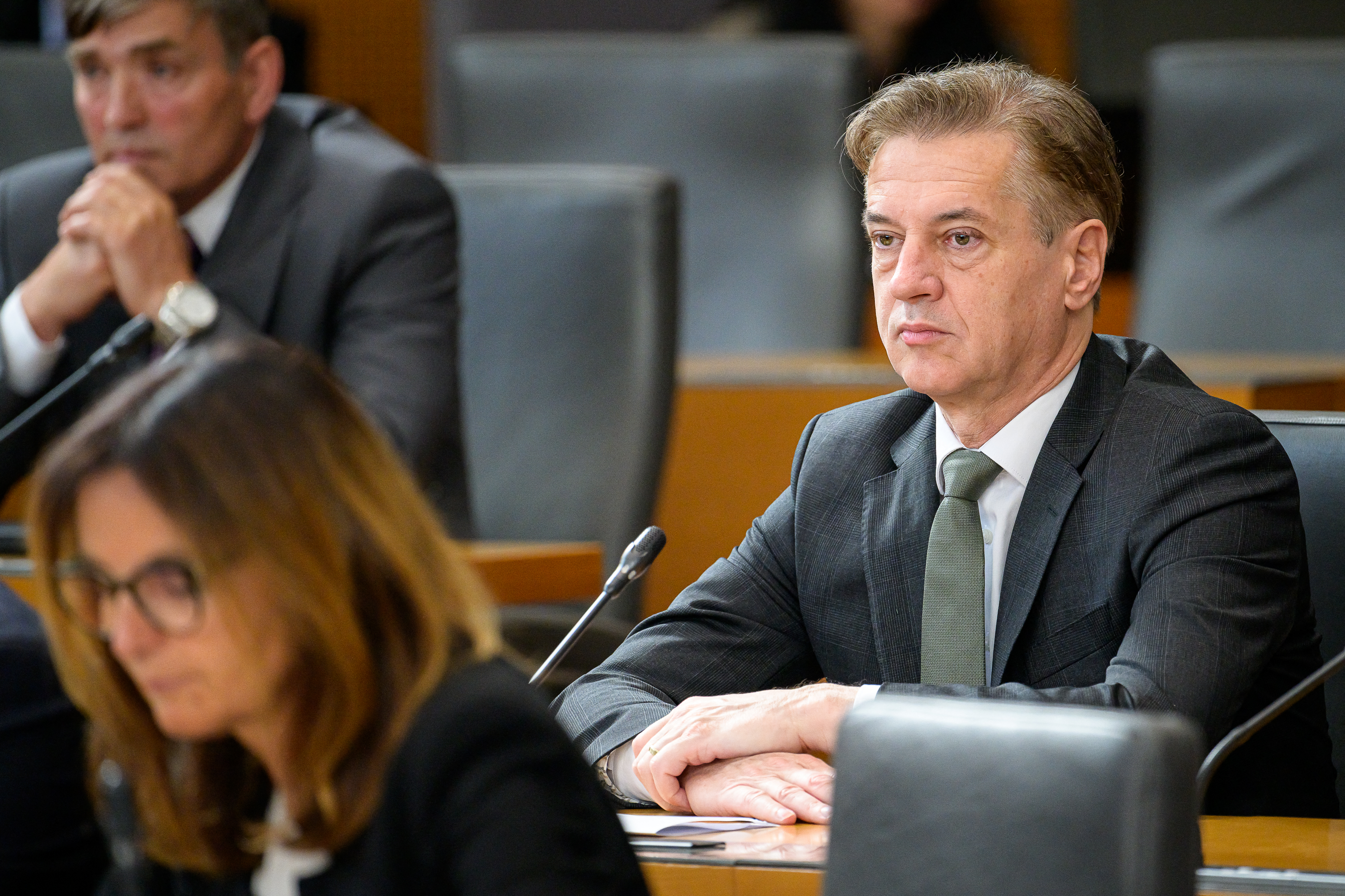Freedom Movement (Gibanje Svoboda) leader and outgoing Slovenian Prime Minister Robert Golob looks on in the National Assembly ahead of the investiture vote for a new prime minister in Ljubljana on May 22, 2026.