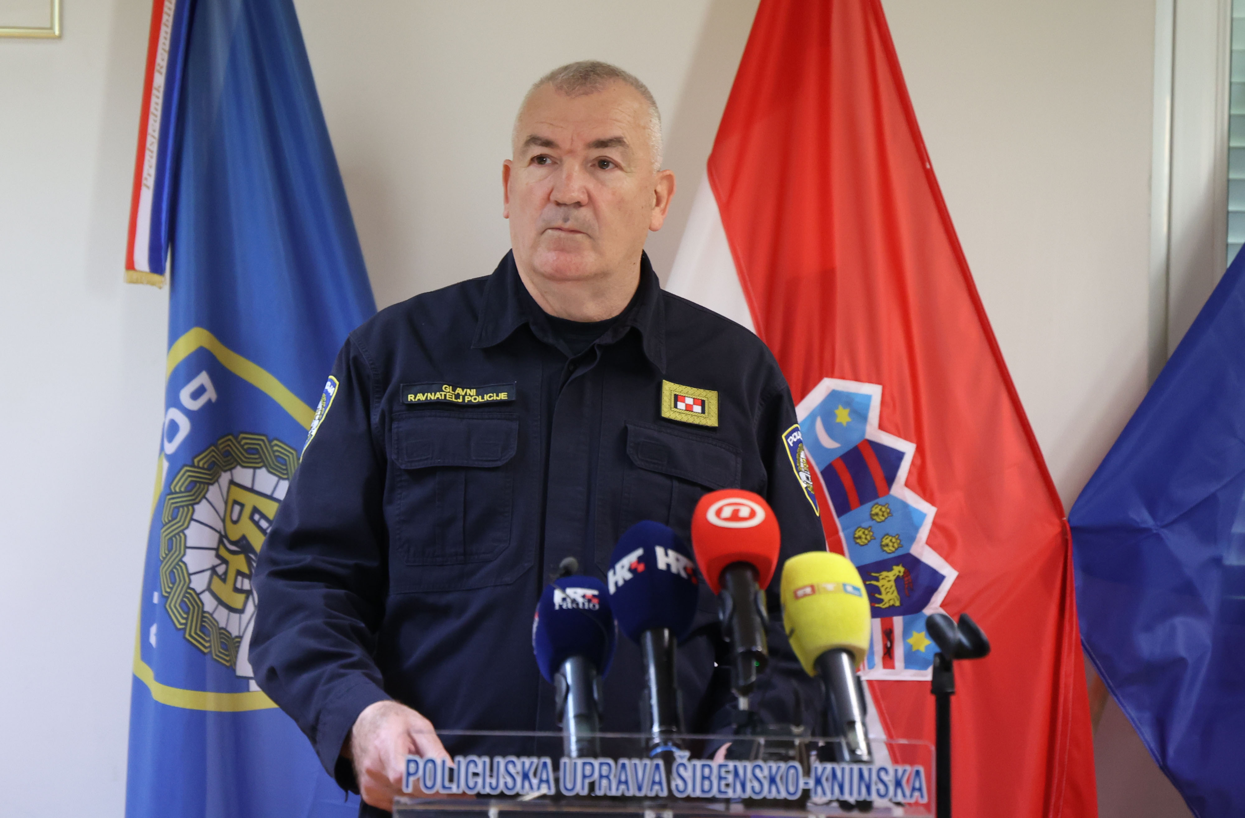 Glavni ravnatelj policije Nikola Milina dao je izjavu za medije na temu sinocnjeg ubojstva mladica te potjere za bjeguncem. Photo: Dusko Jaramaz/PIXSELL