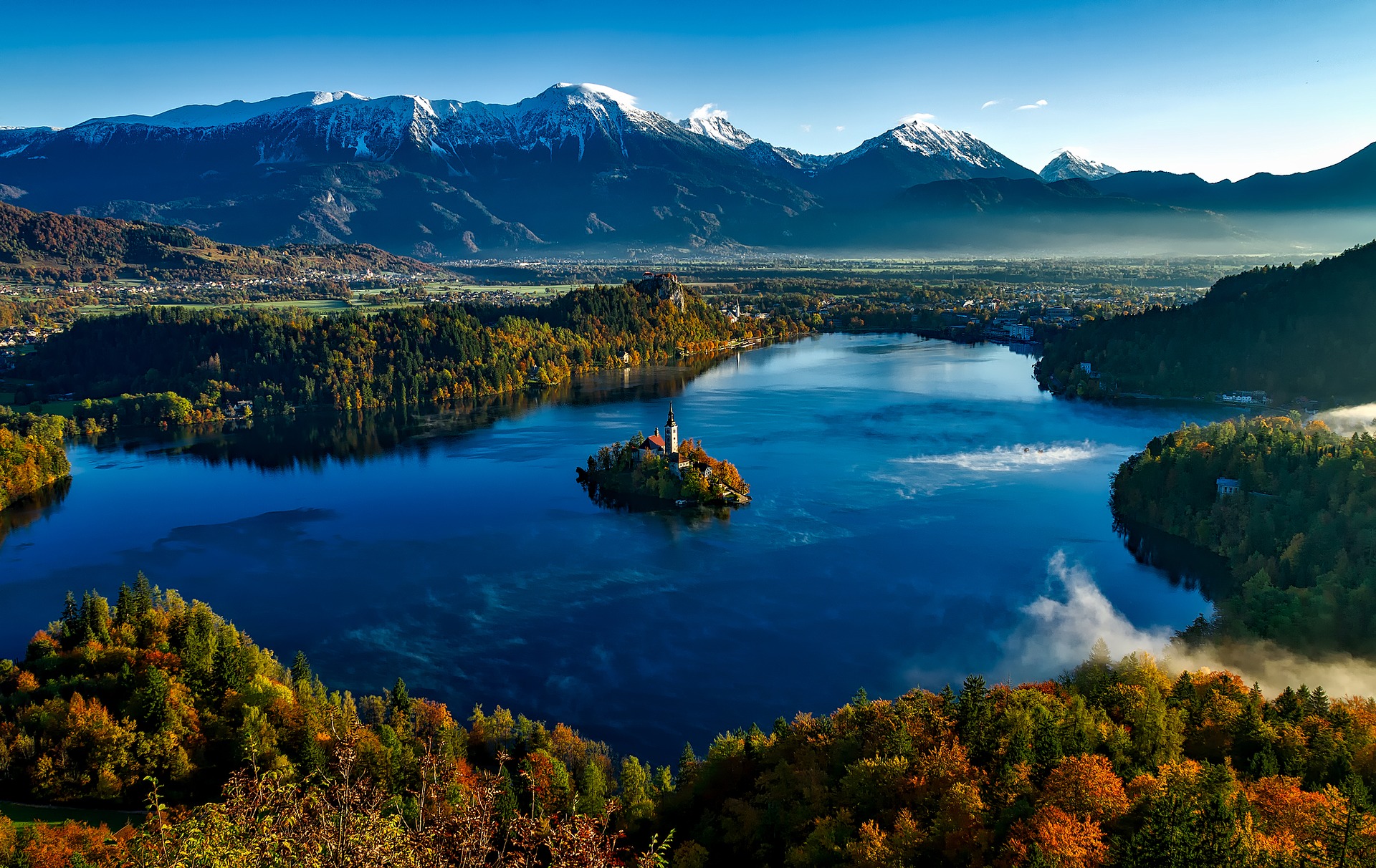 bled, slovenija, jezero, crkva