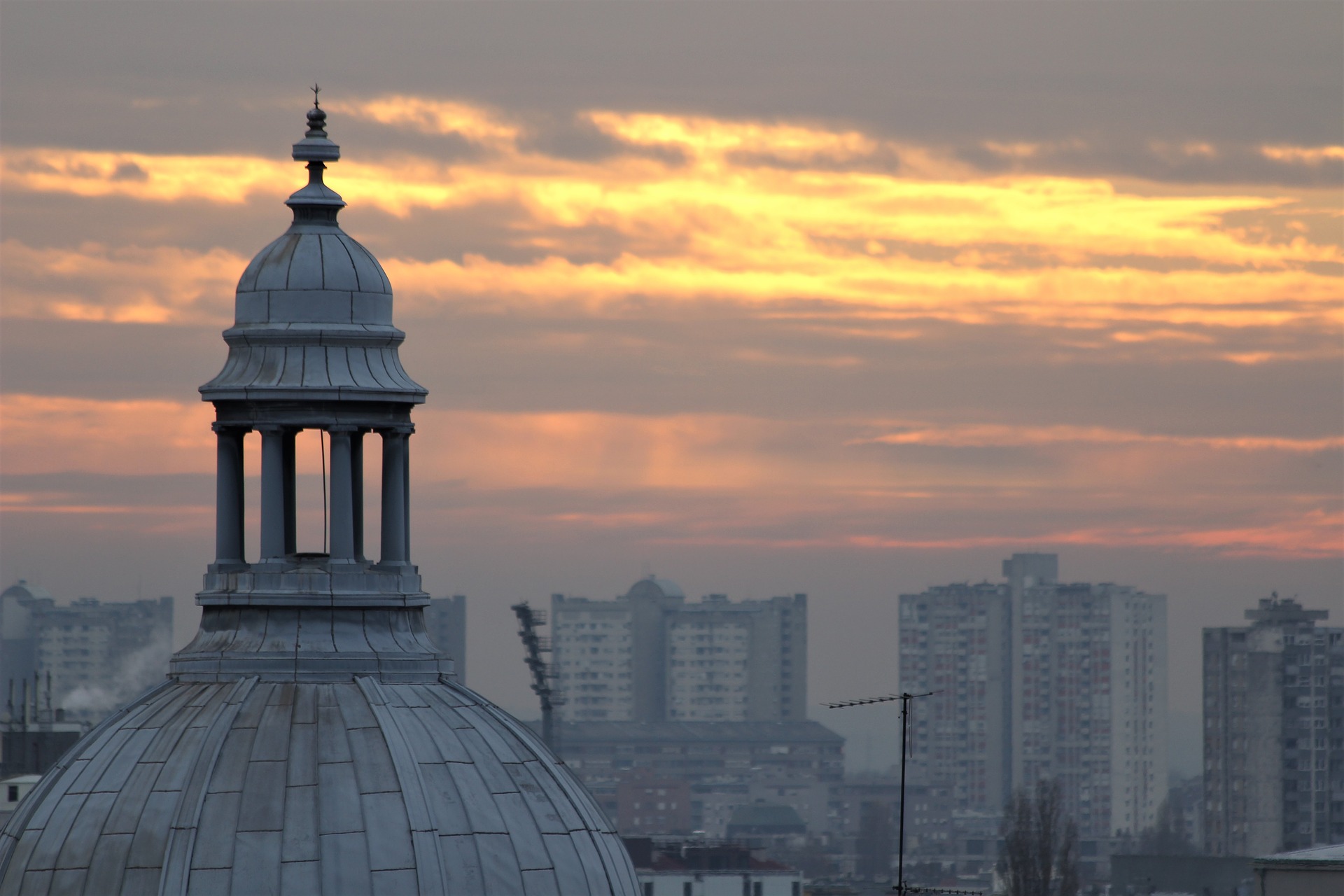 crkva, zagreb, sumrak, nebo, večer,