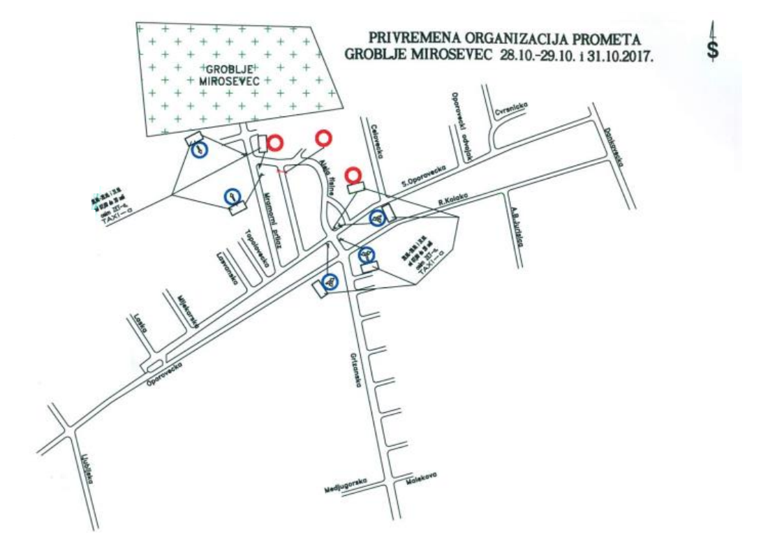 Groblje Miroševec - privremena regulacija prometa od 28.10. do 29.10. i 31.10.2017.