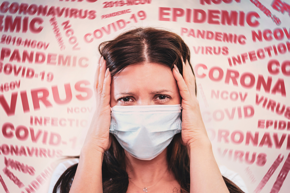 pandemija, strah, brige, anksioznost, stres, maska, žena, djevojka, korona, koronavirus, covid, psihički problemi