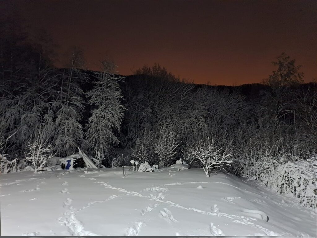 Nedavni pogled na dvorište pod snijegom iz kuće Valentine i Krešimira