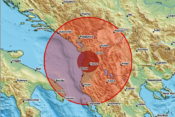 Karta s epicentrom potresa u Albaniji